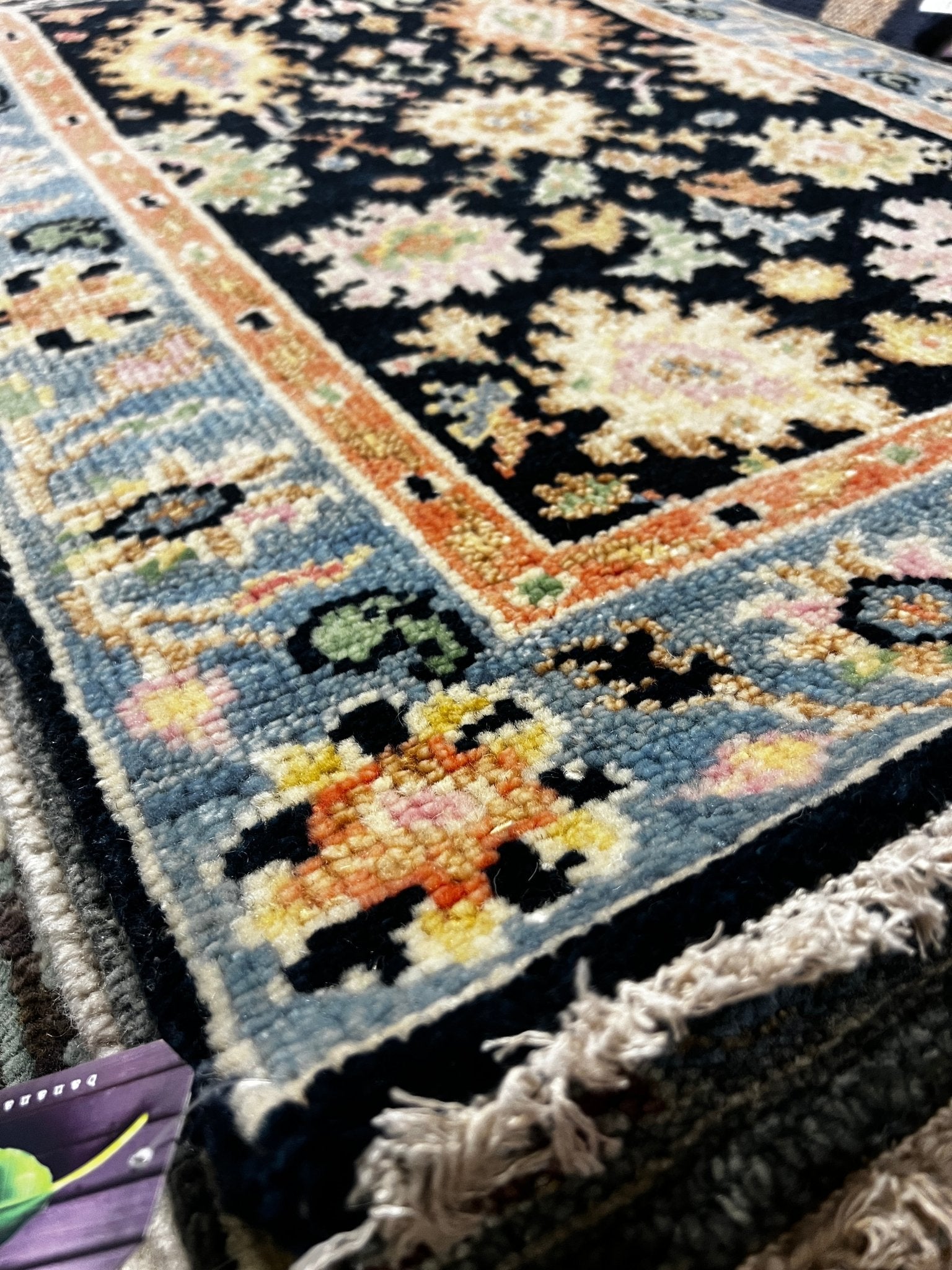 Rachel Nichol 2.6x11.9 Dark Blue Hand-Knotted Oushak Runner | Banana Manor Rug Company