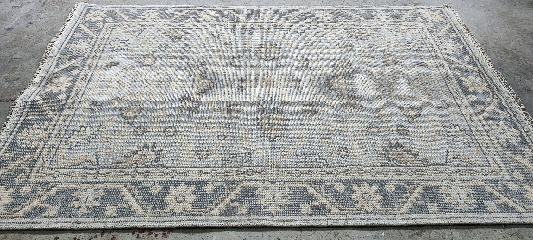 Rachel Pine 4x6 Hand Knotted Silver & Aqua Turkish Oushak | Banana Manor Rug Factory Outlet