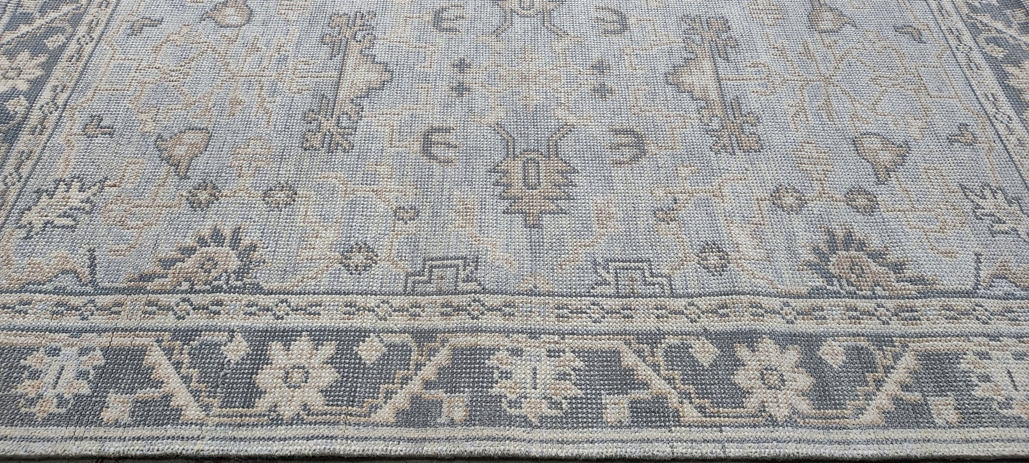 Rachel Pine 4x6 Hand Knotted Silver & Aqua Turkish Oushak | Banana Manor Rug Factory Outlet