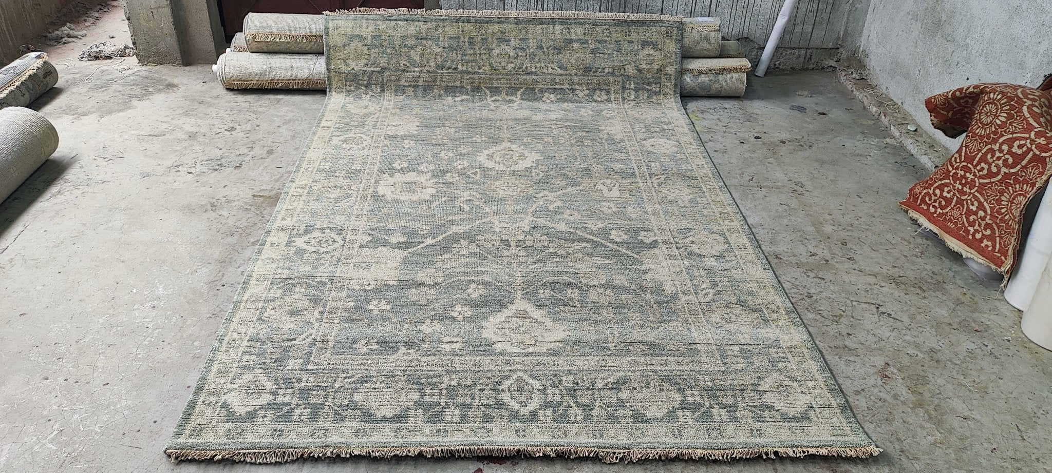 Rainey Richardson Silver and Grey Hand-Knotted Oushak Rug 6x9.3 | Banana Manor Rug Company