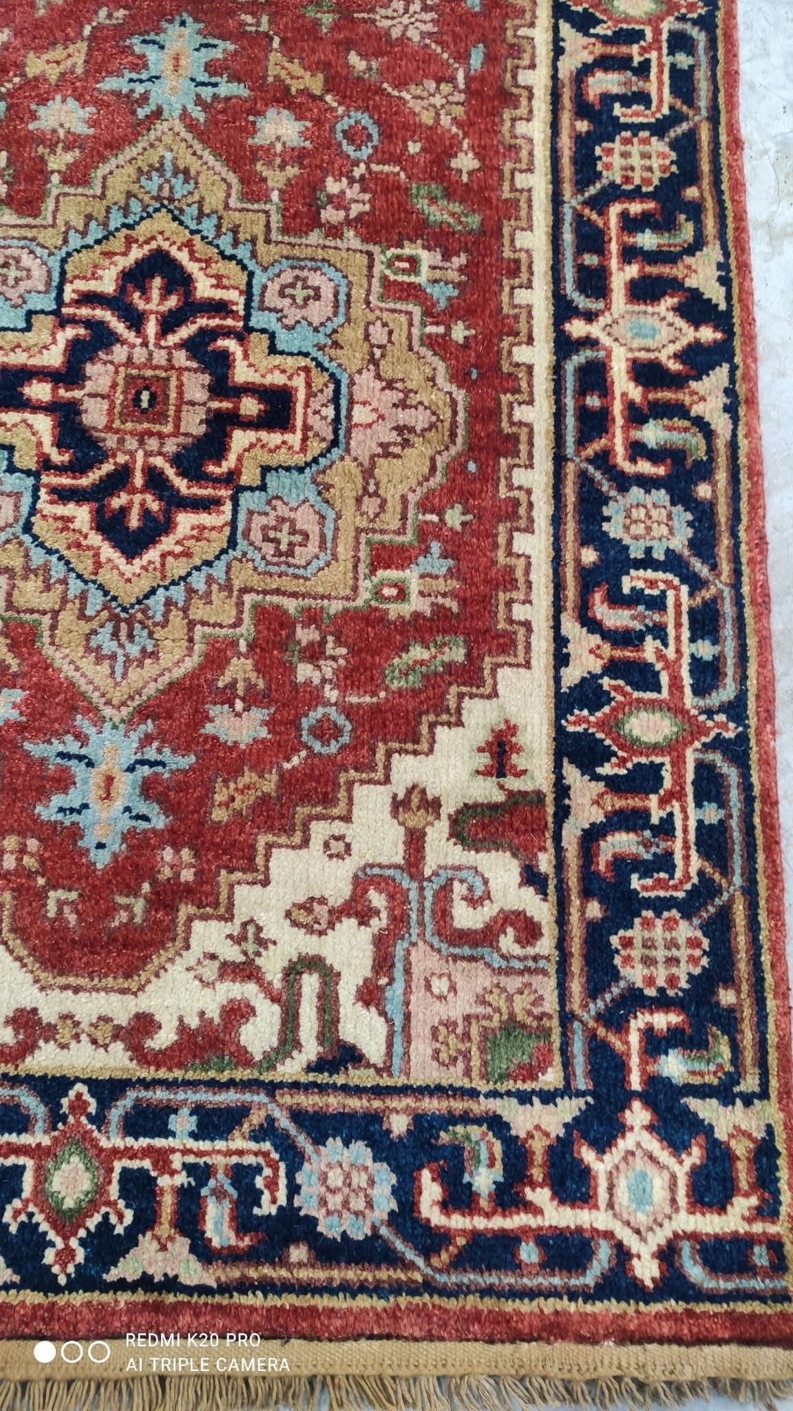 Ralph 2.9x8.3 Red and Blue Hand-knotted Serapi Runner | Banana Manor Rug Company