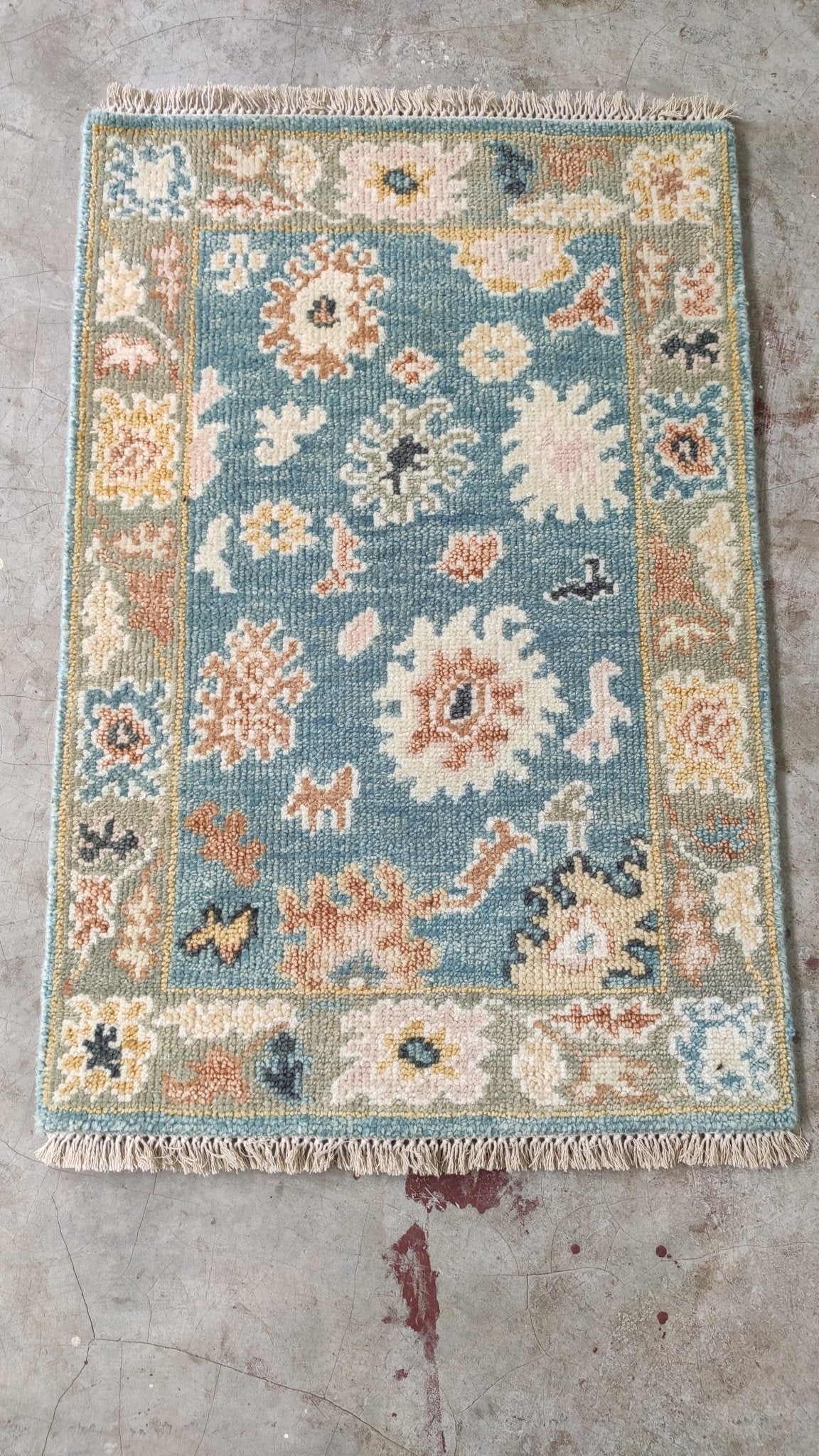 Rebecca Romijn 2x3 Light Blue Hand-Knotted Oushak Rug | Banana Manor Rug Company