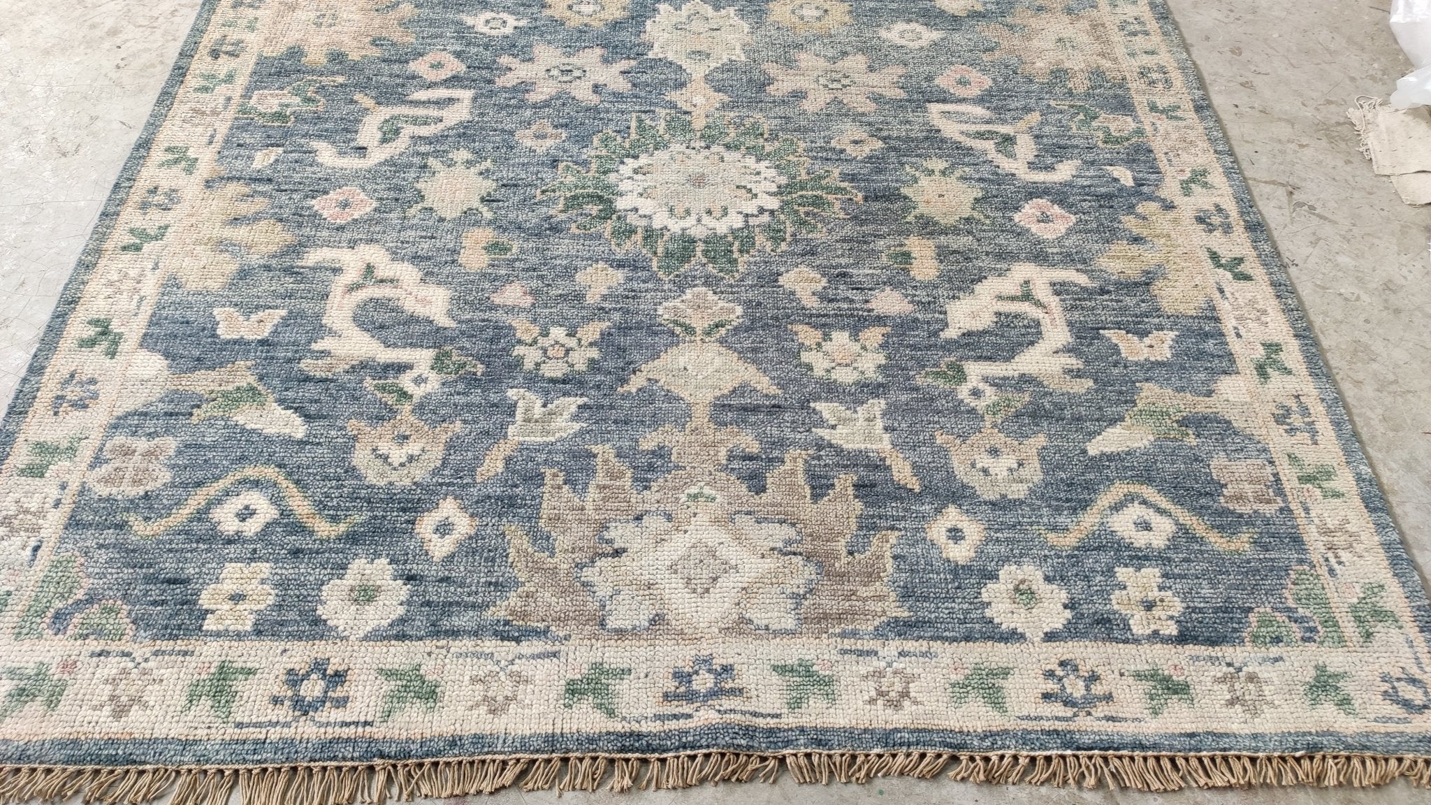 Remi 6x9 Blue and Ivory Hand-Knotted Oushak Rug | Banana Manor Rug Company