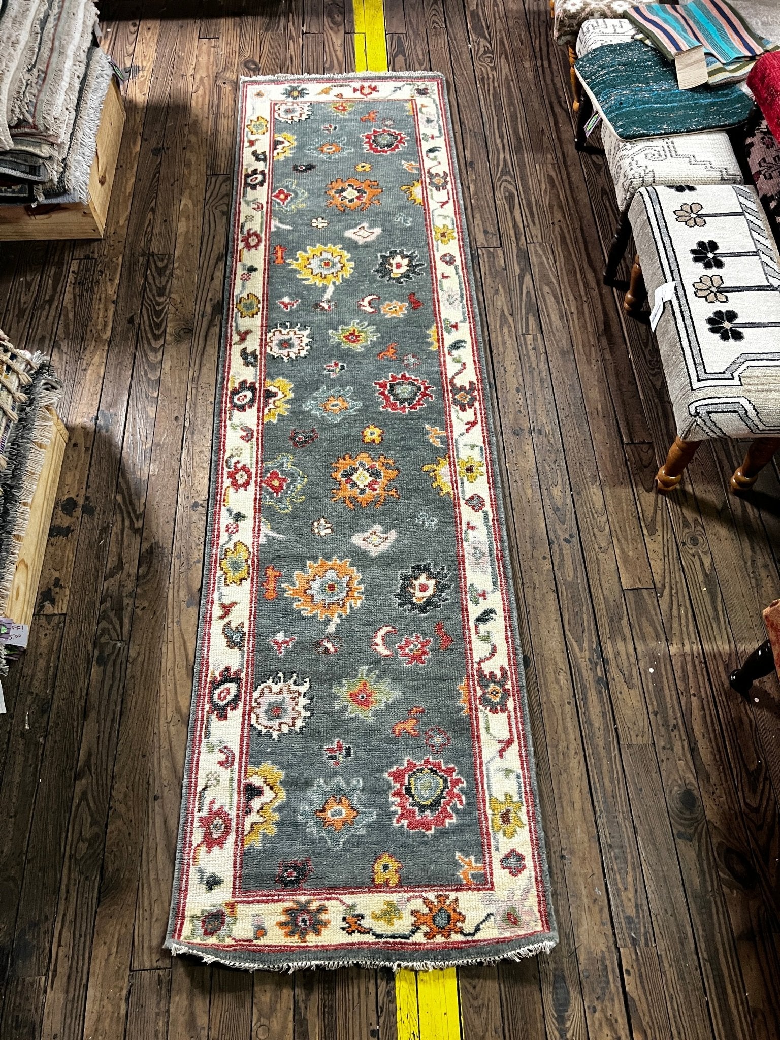 Rene 2.6x10 Hand-Knotted Grey & Ivory Oushak Runner | Banana Manor Rug Factory Outlet