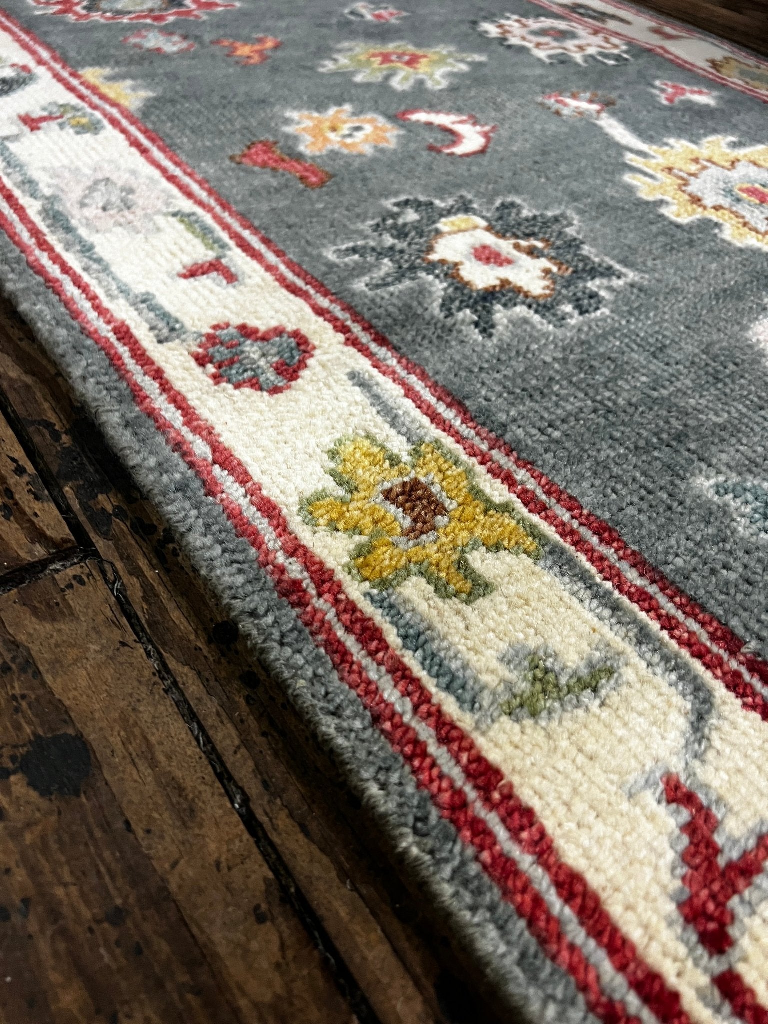 Rene 2.6x10 Hand-Knotted Grey & Ivory Oushak Runner | Banana Manor Rug Factory Outlet