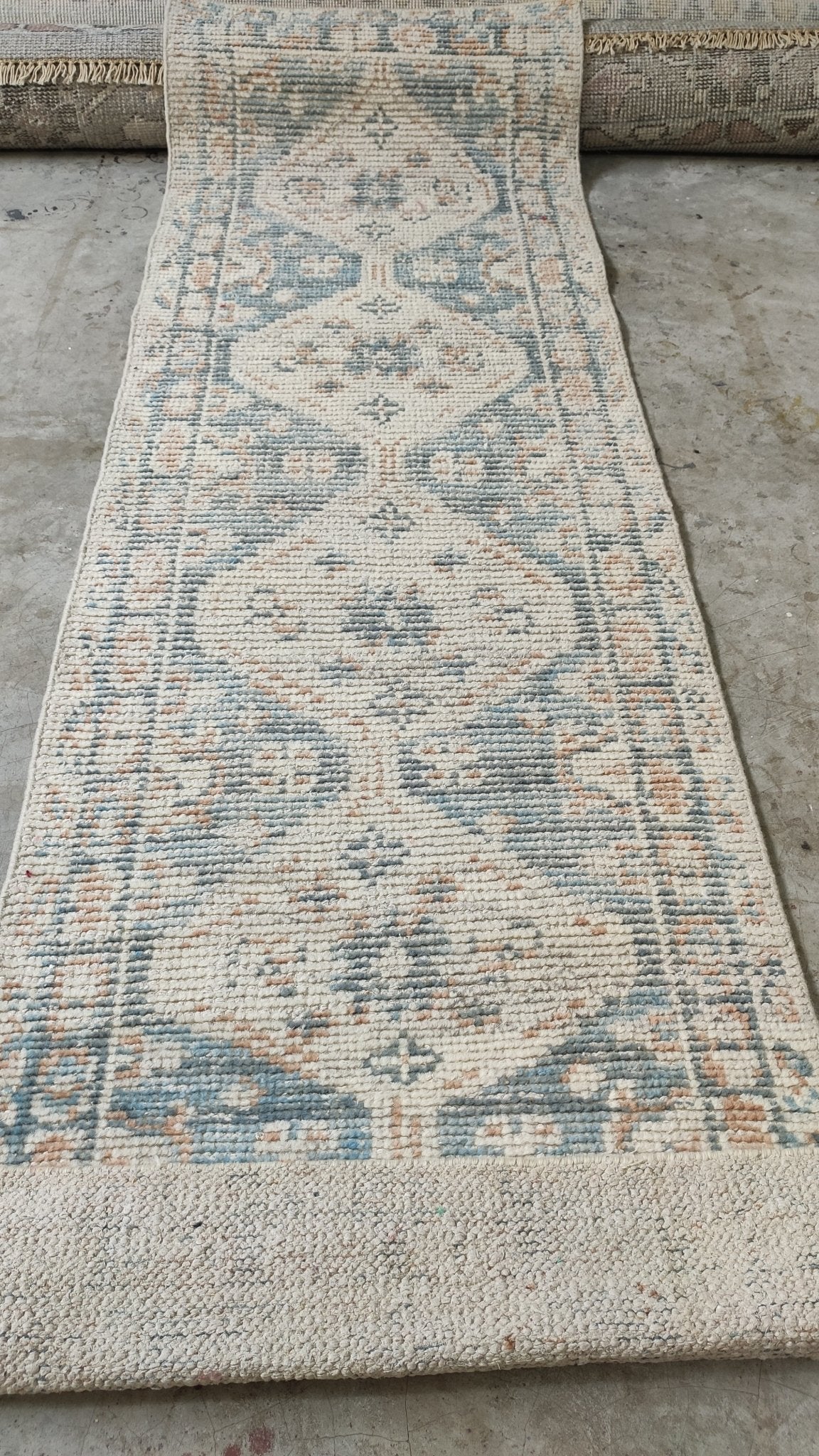 Rhona Mitra 2.6x8 Ivory Hand-Knotted Oushak Runner | Banana Manor Rug Company