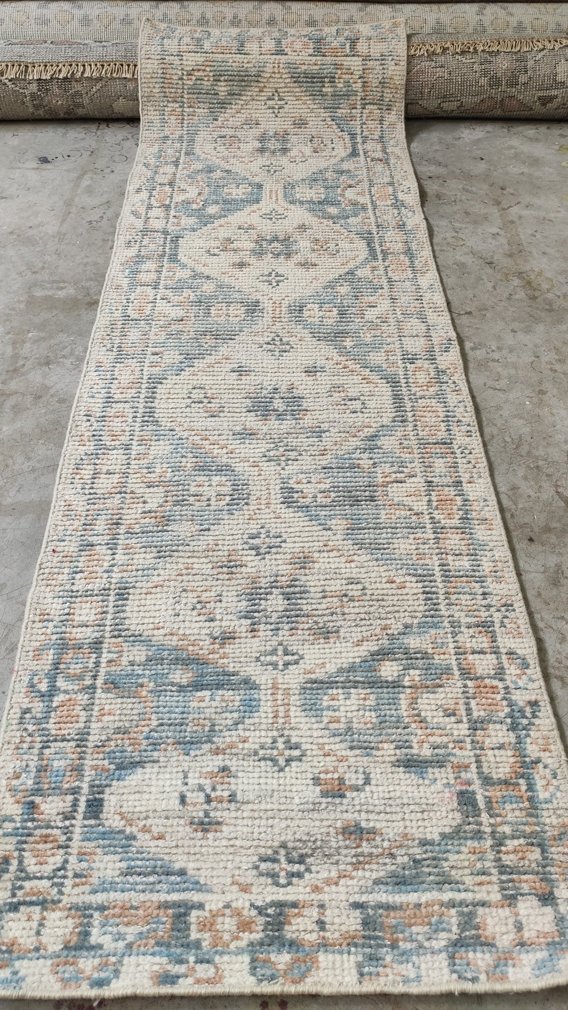 Rhona Mitra 2.6x8 Ivory Hand-Knotted Oushak Runner | Banana Manor Rug Company