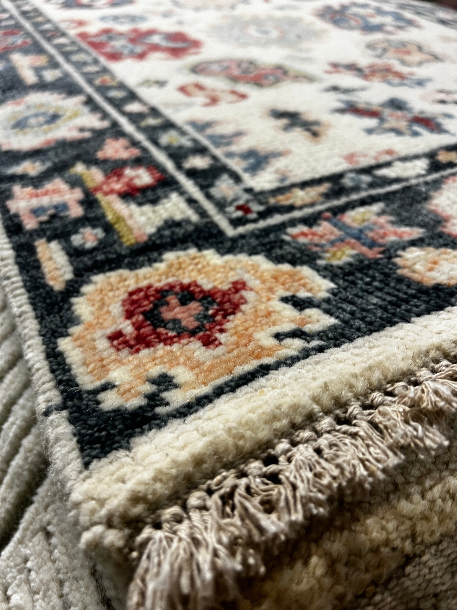 Rhonda 2.6x11.9 Hand-Knotted Ivory & Grey Oushak Runner | Banana Manor Rug Factory Outlet