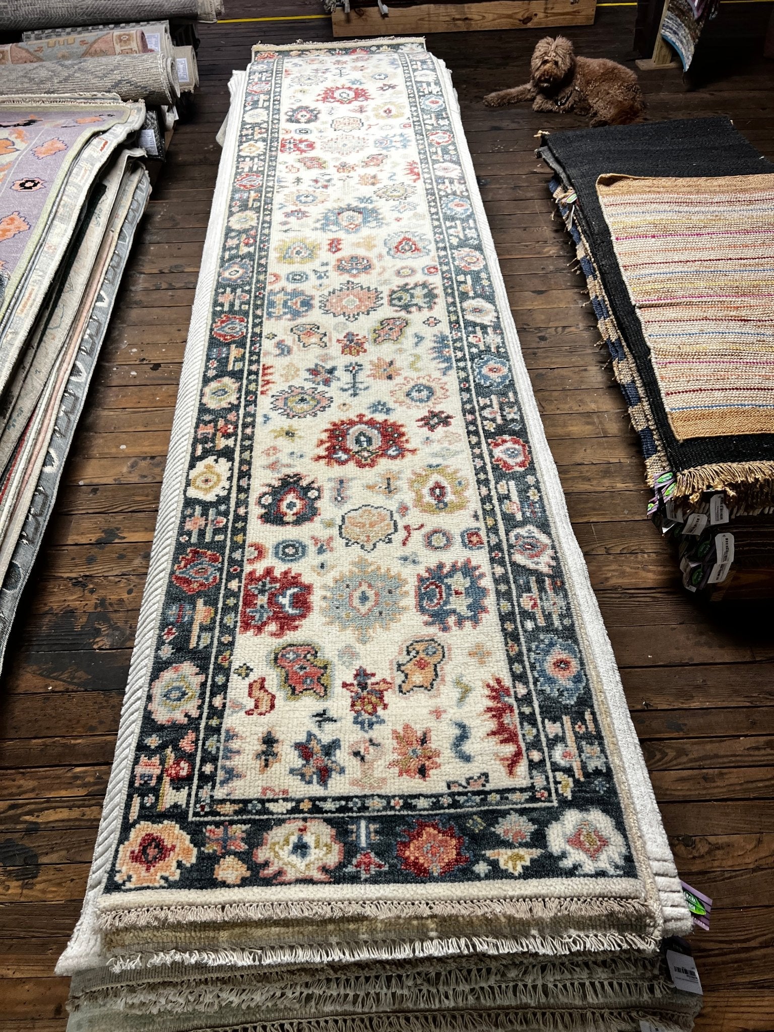 Rhonda 2.6x11.9 Hand-Knotted Ivory & Grey Oushak Runner | Banana Manor Rug Factory Outlet