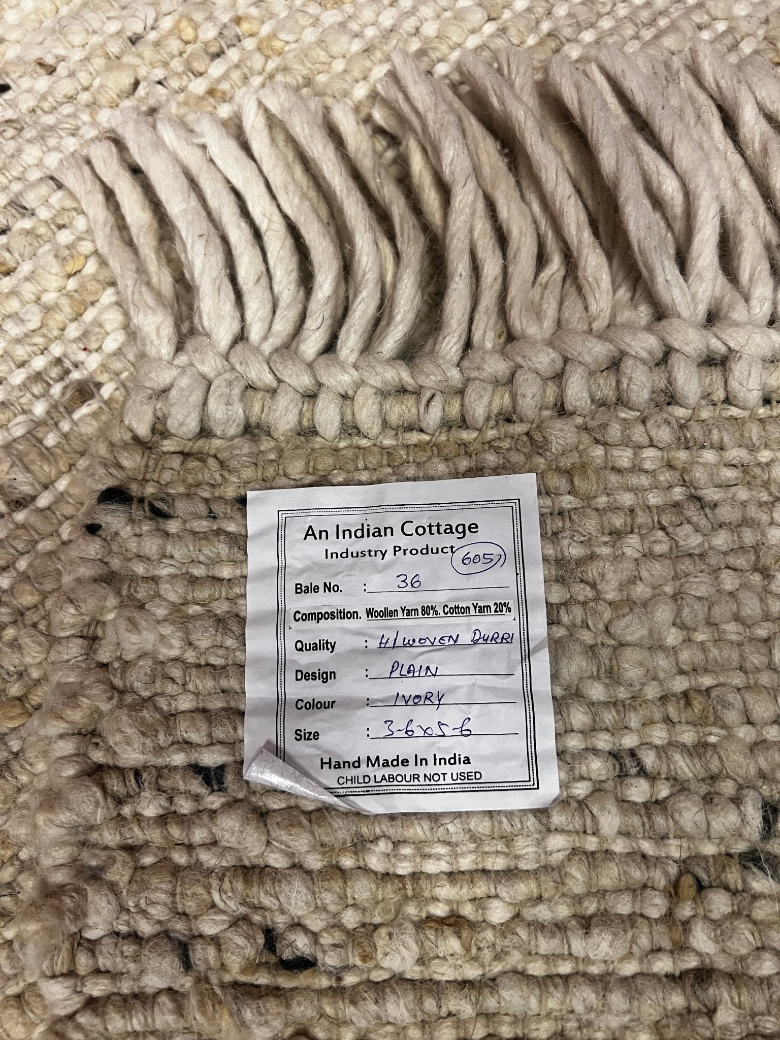 Richard Steele 3.6x5.6 Handwoven Wool Durrie Natural Ivory Hand-carded | Banana Manor Rug Factory Outlet