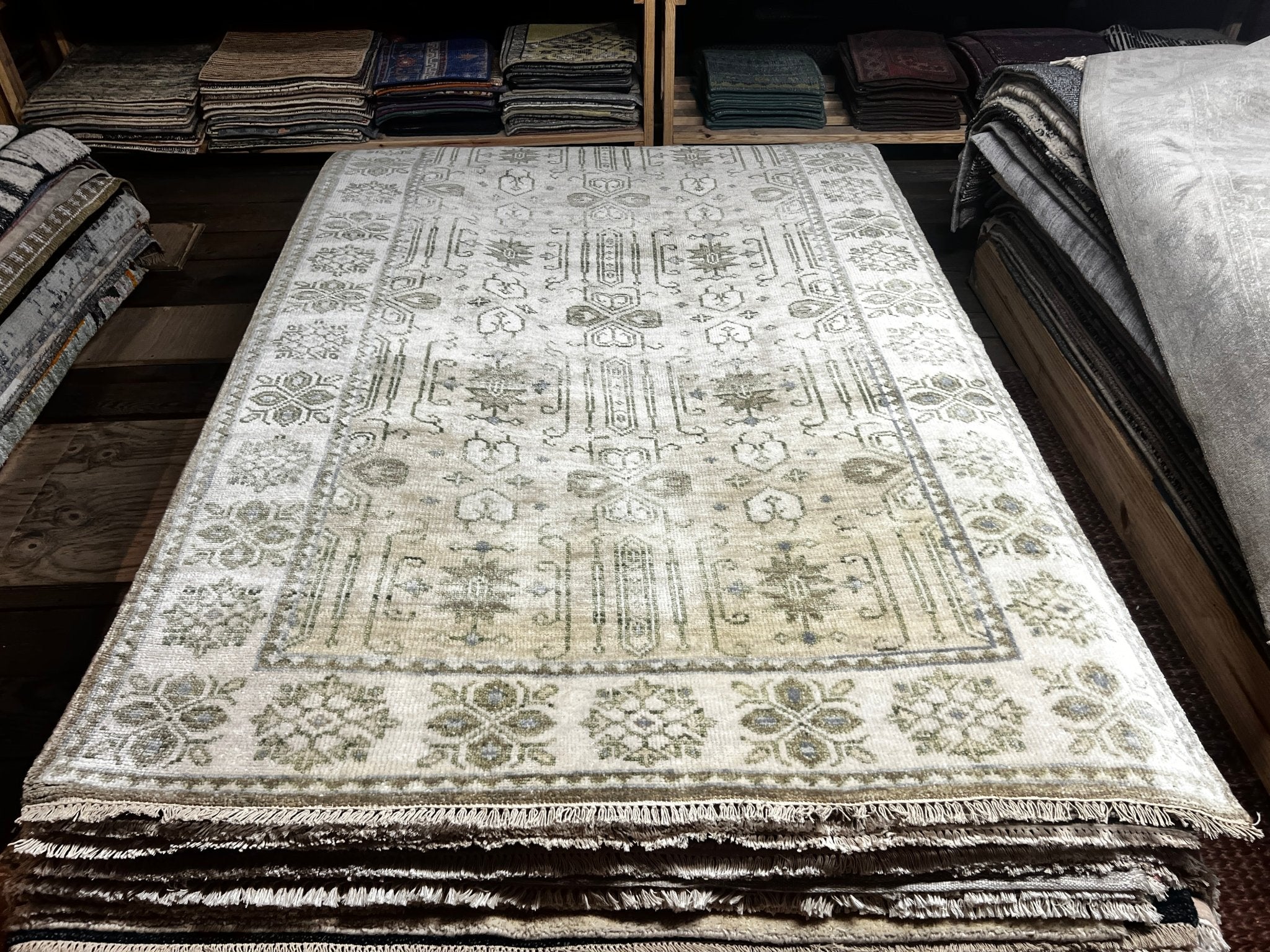 Rika 5x8 Tan & Ivory Oushak | Banana Manor Rug Factory Outlet