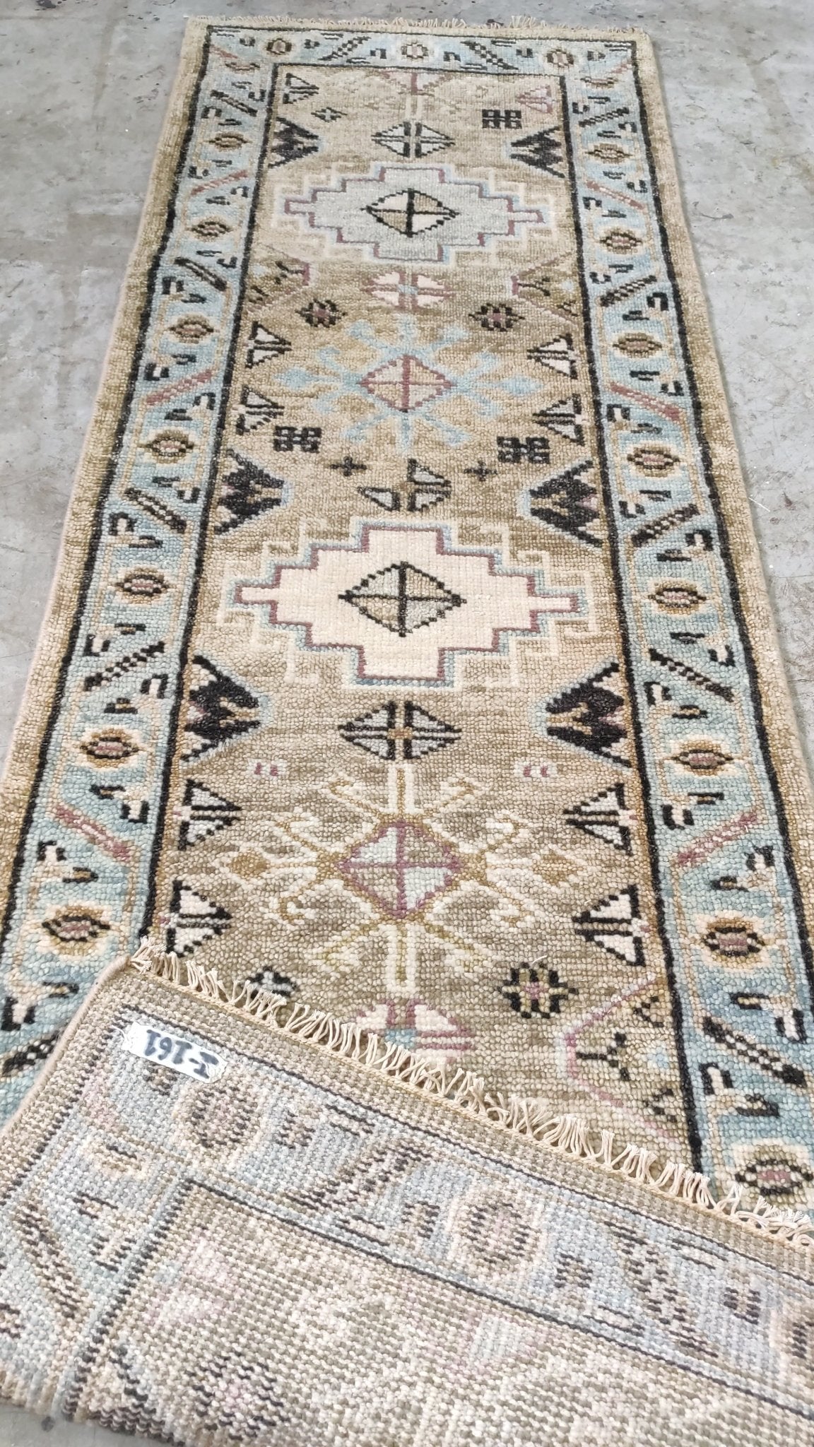 Riley 2.6x8 Tan and Beige Hand-Knotted Oushak Runner | Banana Manor Rug Company