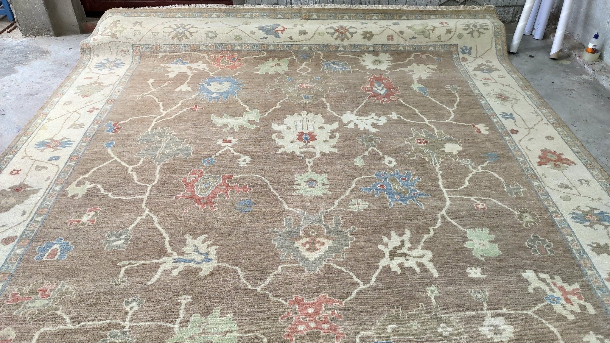 Riley Matthews 9.6x11.9 Light Brown and Ivory Hand-Knotted Oushak Rug | Banana Manor Rug Company