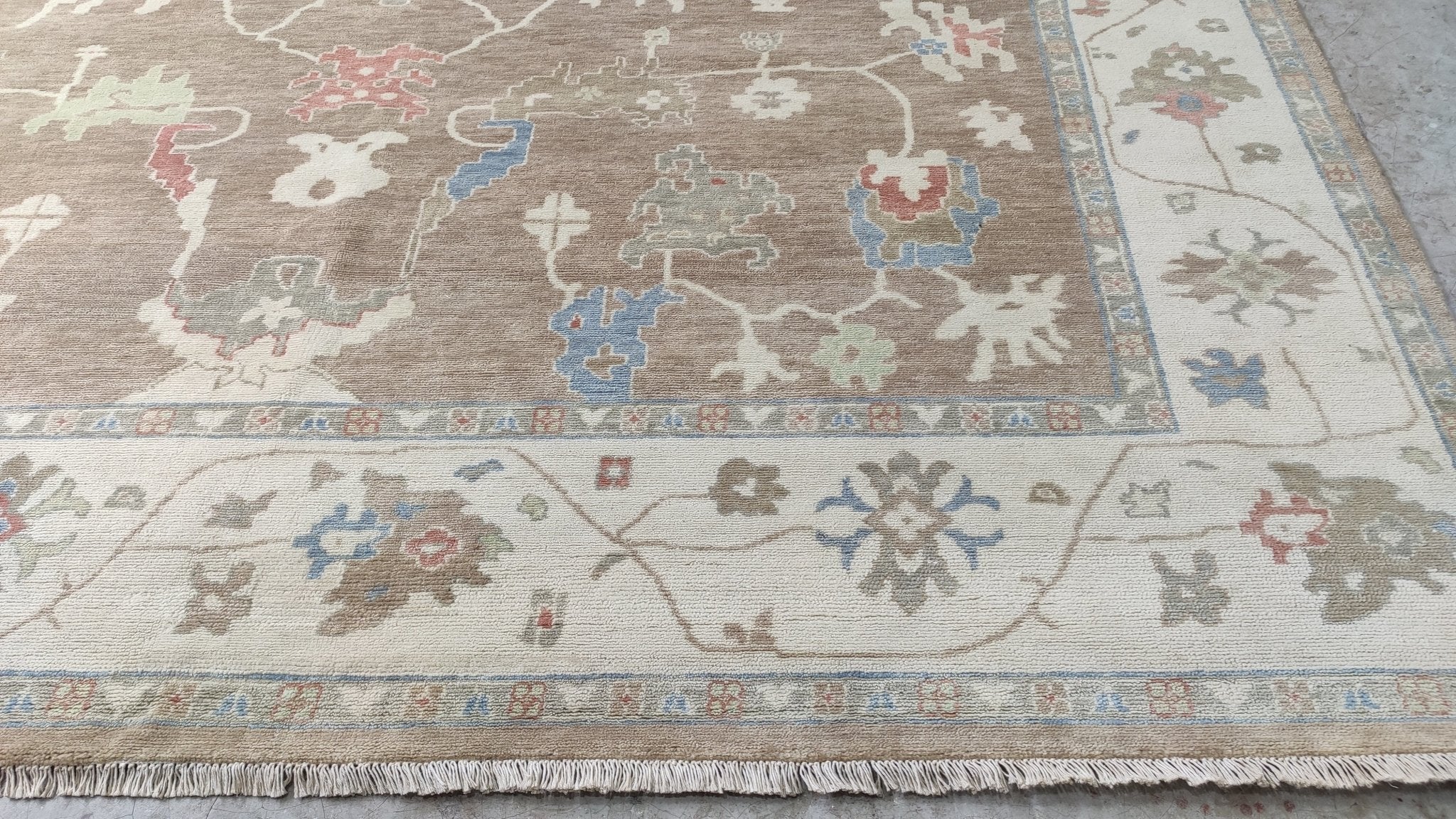 Riley Matthews 9.6x11.9 Light Brown and Ivory Hand-Knotted Oushak Rug | Banana Manor Rug Company