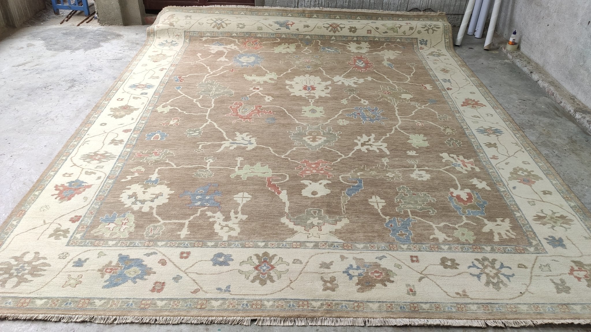 Riley Matthews 9.6x11.9 Light Brown and Ivory Hand-Knotted Oushak Rug | Banana Manor Rug Company