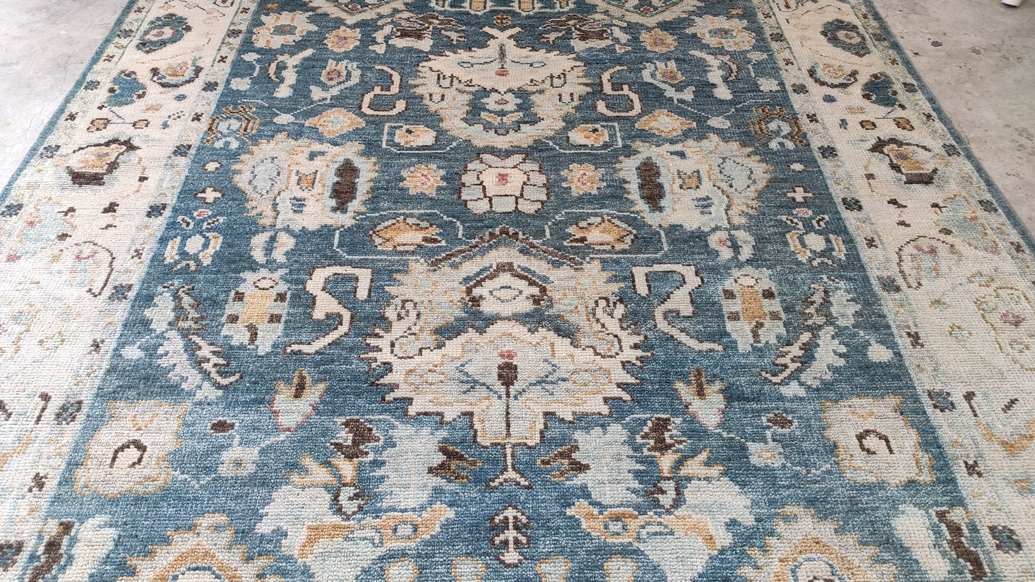 Robyn 8x10 Blue and Tan Hand-Knotted Oushak Rug | Banana Manor Rug Company