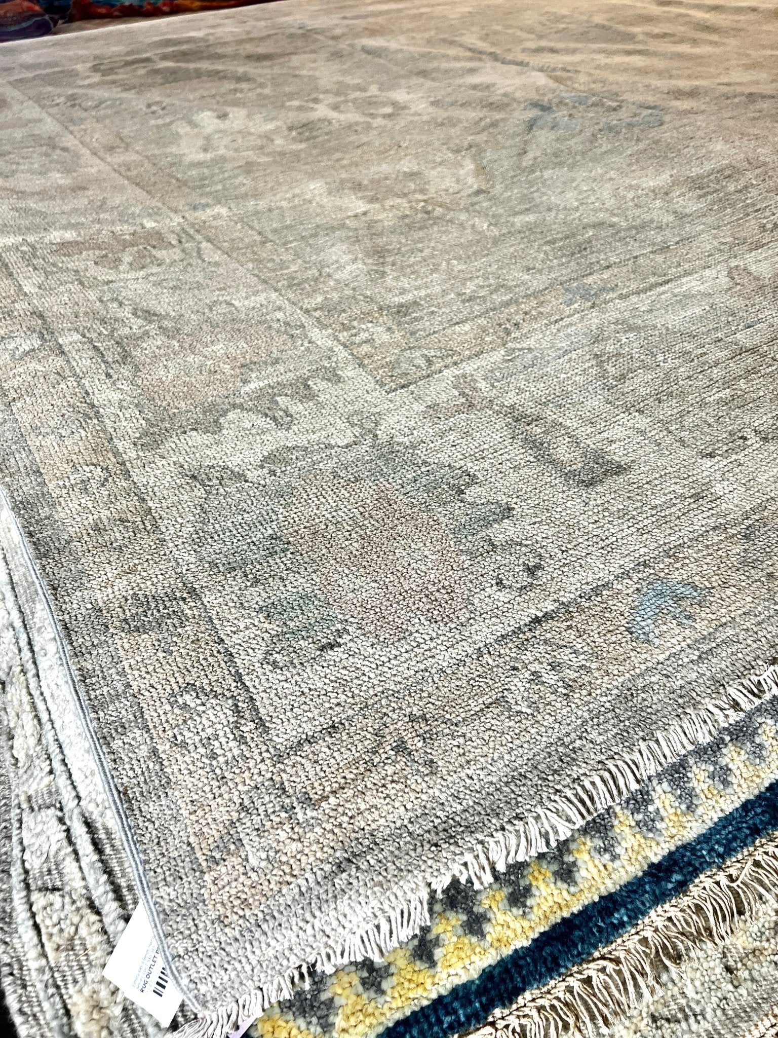 Rose Marie 7.10x9.9 Tan and Light Blue Hand-Knotted Afghani Oushak | Banana Manor Rug Company