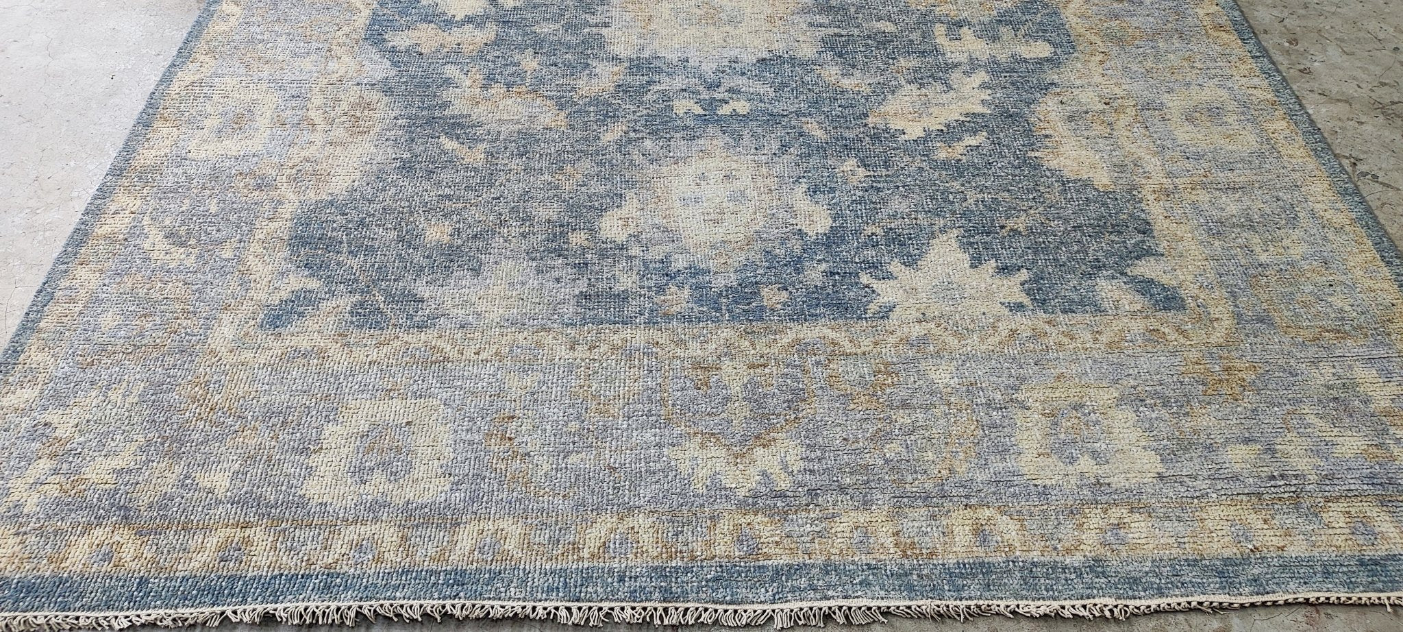 Roxi D'lite 7.9x10 Hand Knotted Blue & Tan Oushak | Banana Manor Rug Factory Outlet