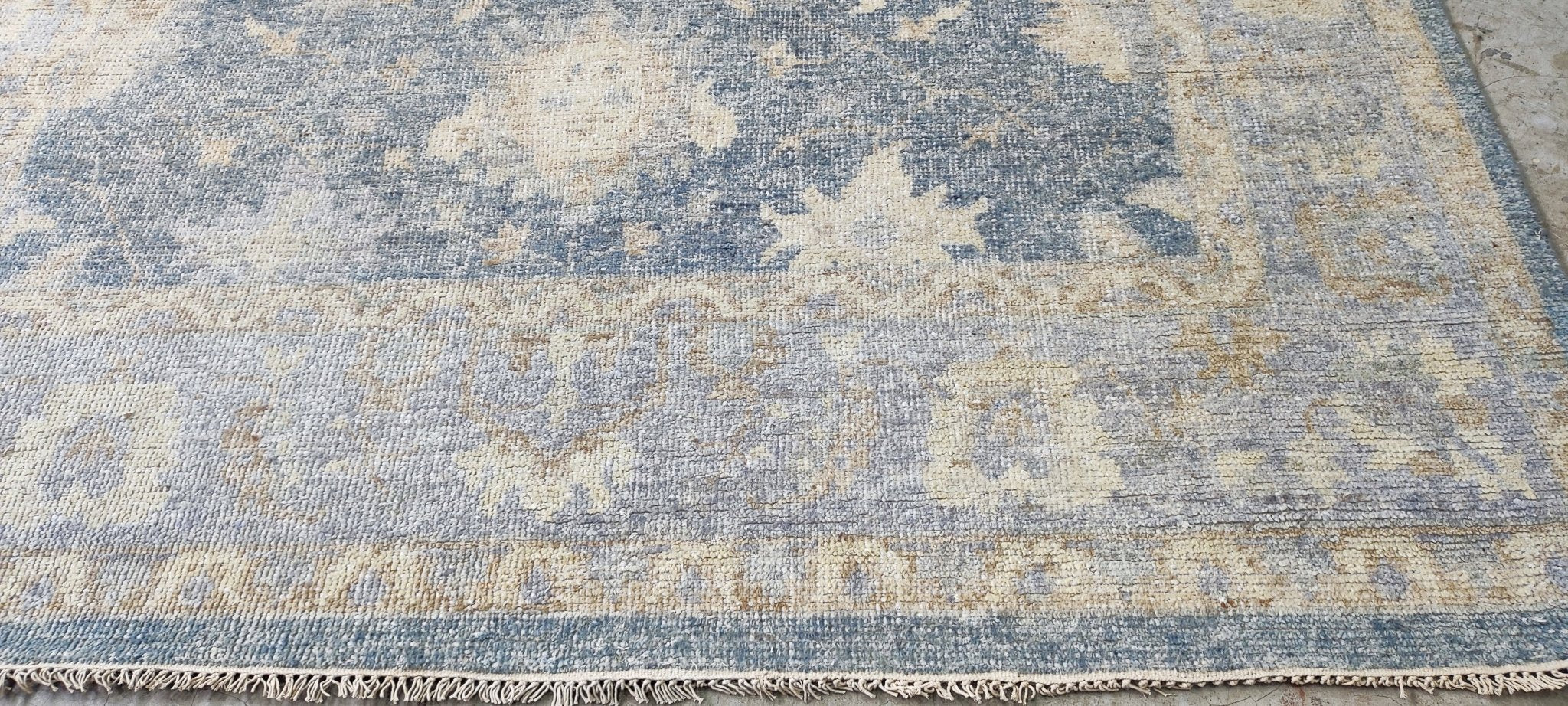 Roxi D'lite 7.9x10 Hand Knotted Blue & Tan Oushak | Banana Manor Rug Factory Outlet