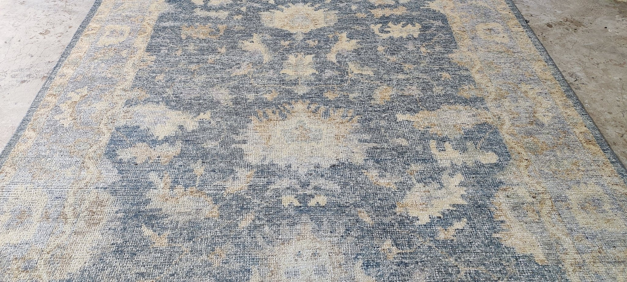 Roxi D'lite 7.9x10 Hand Knotted Blue & Tan Oushak | Banana Manor Rug Factory Outlet