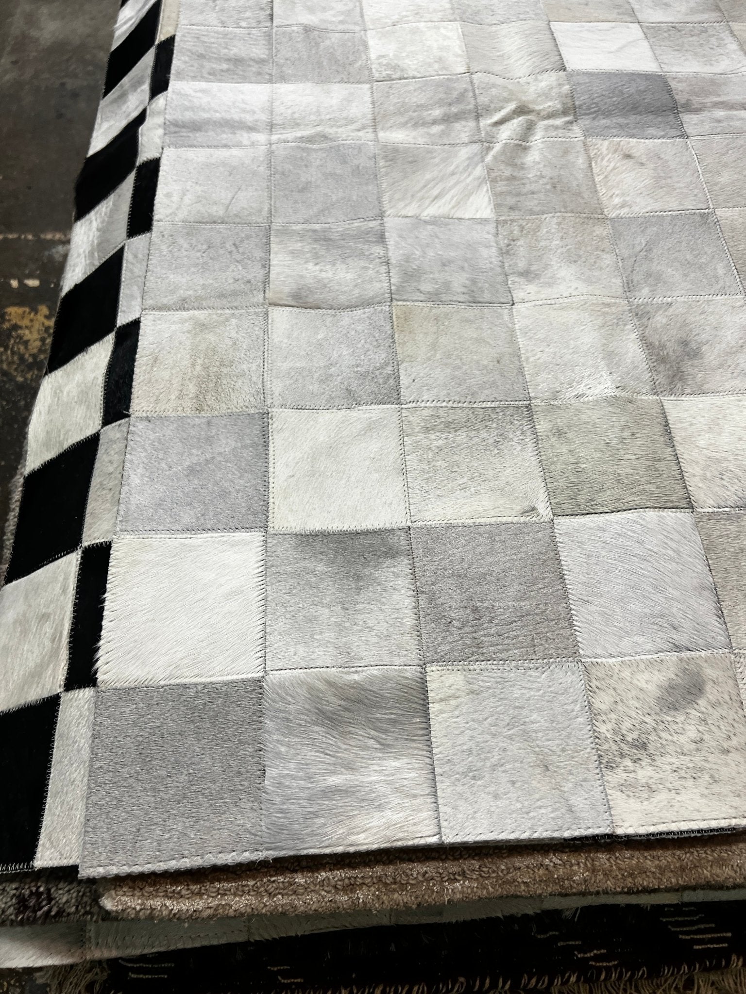 Royler Gracie Grey and White Checkerboard Cowhide Rug (various sizes) | Banana Manor Rug Factory Outlet