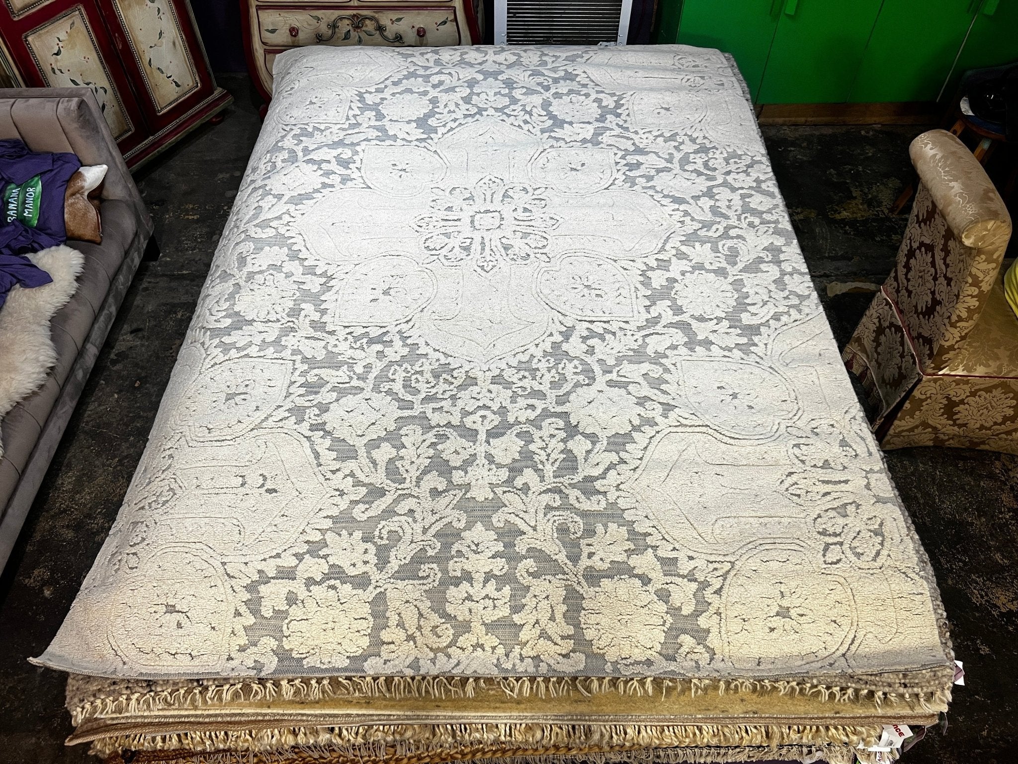 Ryan Handwoven Silver & Beige Jacquard Durrie (Multiple Sizes) | Banana Manor Rug Factory Outlet