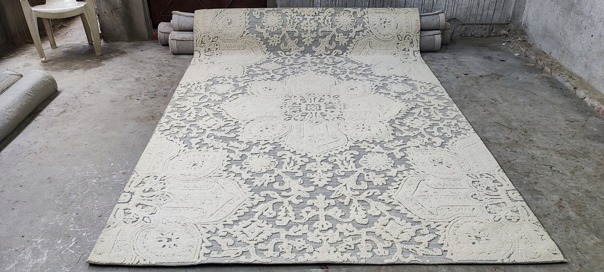 Ryan Handwoven Silver & Beige Jacquard Durrie (Multiple Sizes) | Banana Manor Rug Factory Outlet