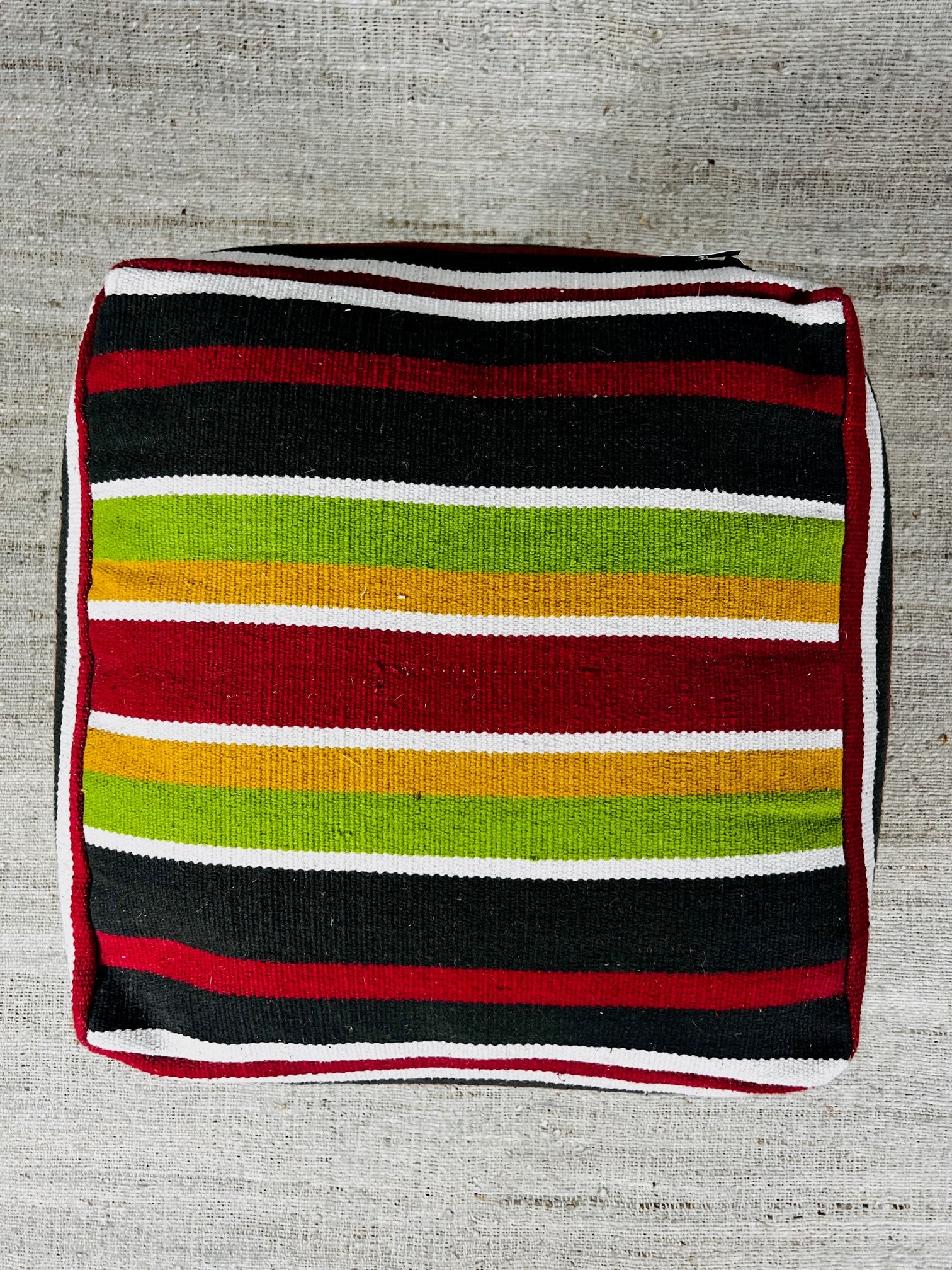 Ryan Red and Green Striped Wool Pouffe | Banana Manor Rug Company