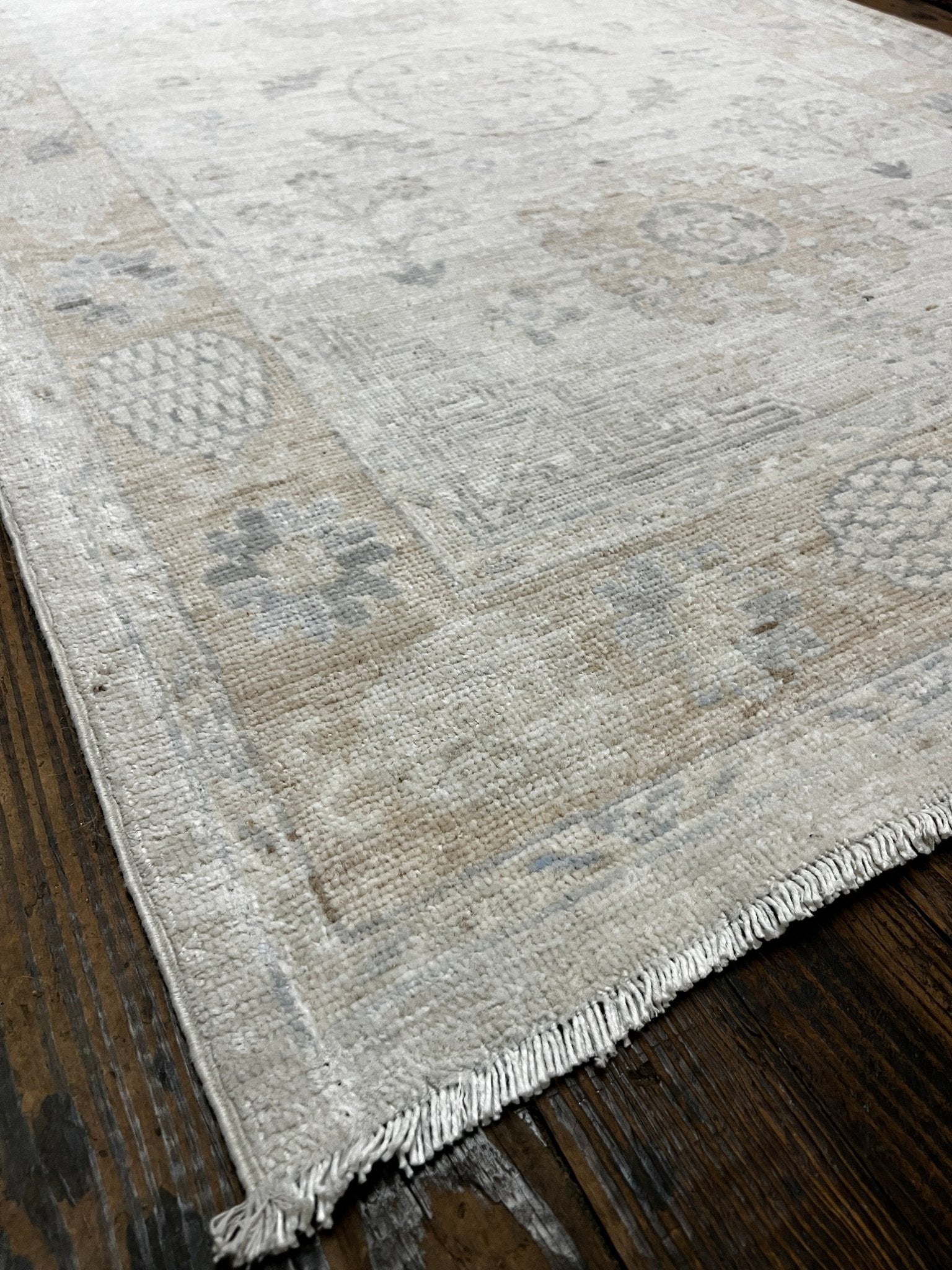 Saba Sahar Afghani Whitewashed Oushak Runner 3.8x12 | Banana Manor Rug Company