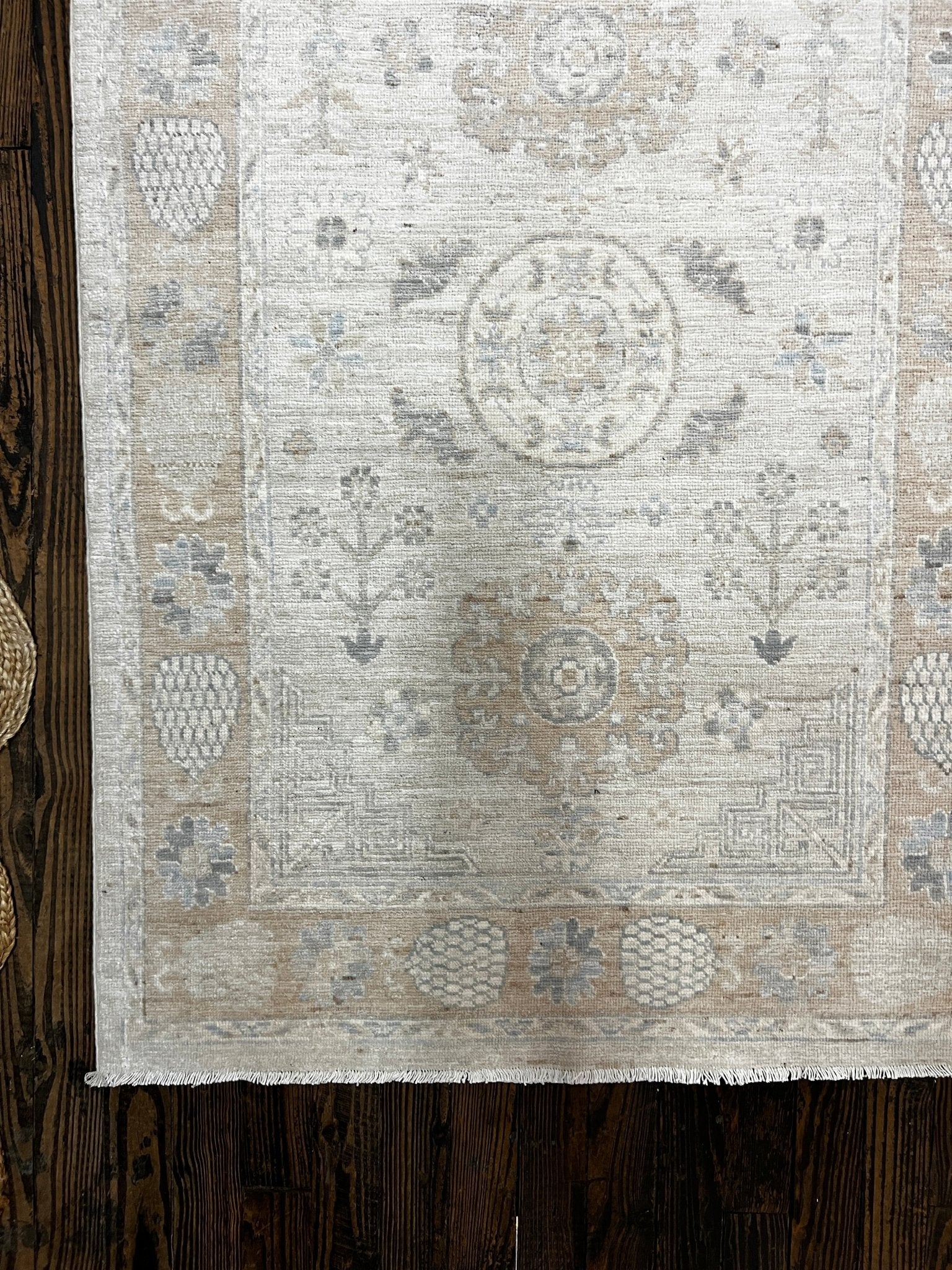 Saba Sahar Afghani Whitewashed Oushak Runner 3.8x12 | Banana Manor Rug Company