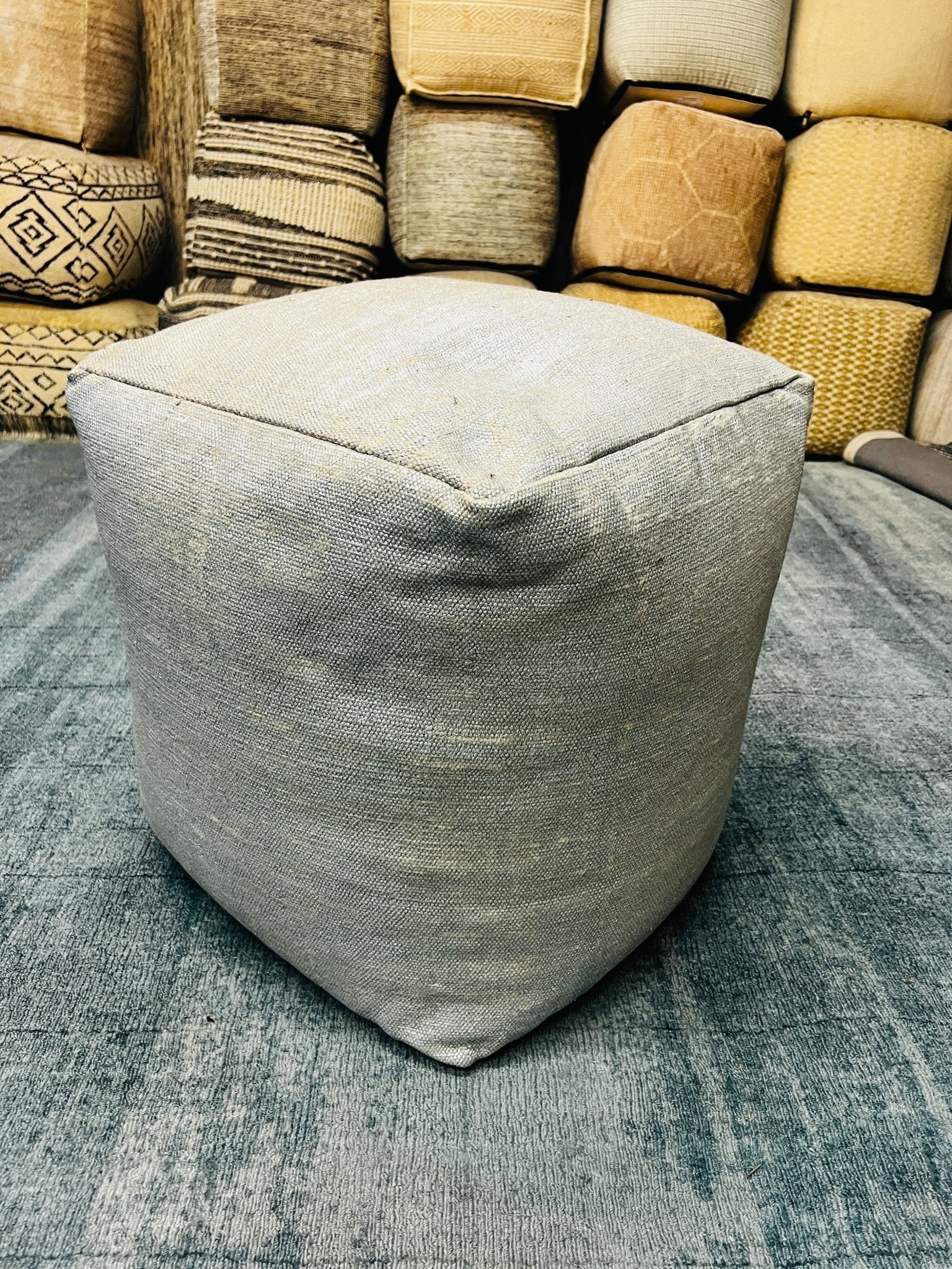 Sally O'Malley Shiny Silver Pouffe | Banana Manor Rug Company