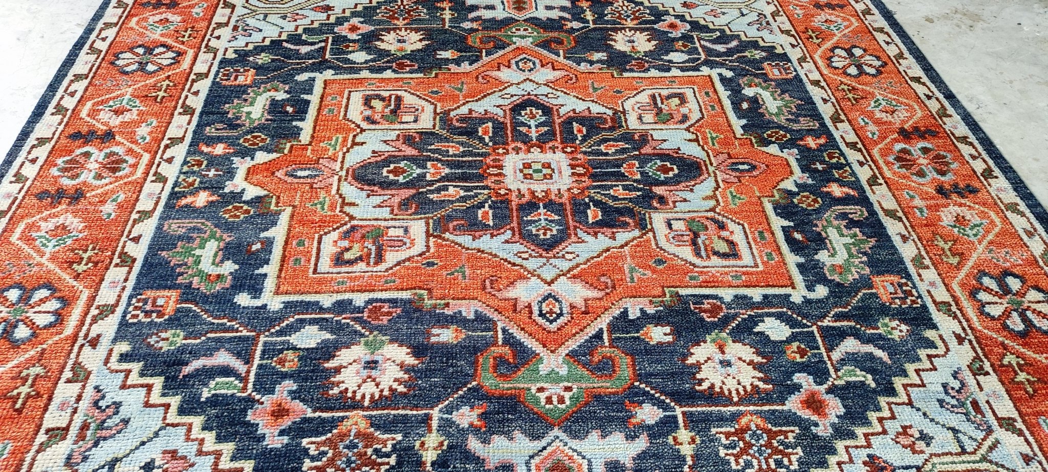 Sally Rand 8x10 Hand Knotted Blue & Rust Serapi | Banana Manor Rug Factory Outlet