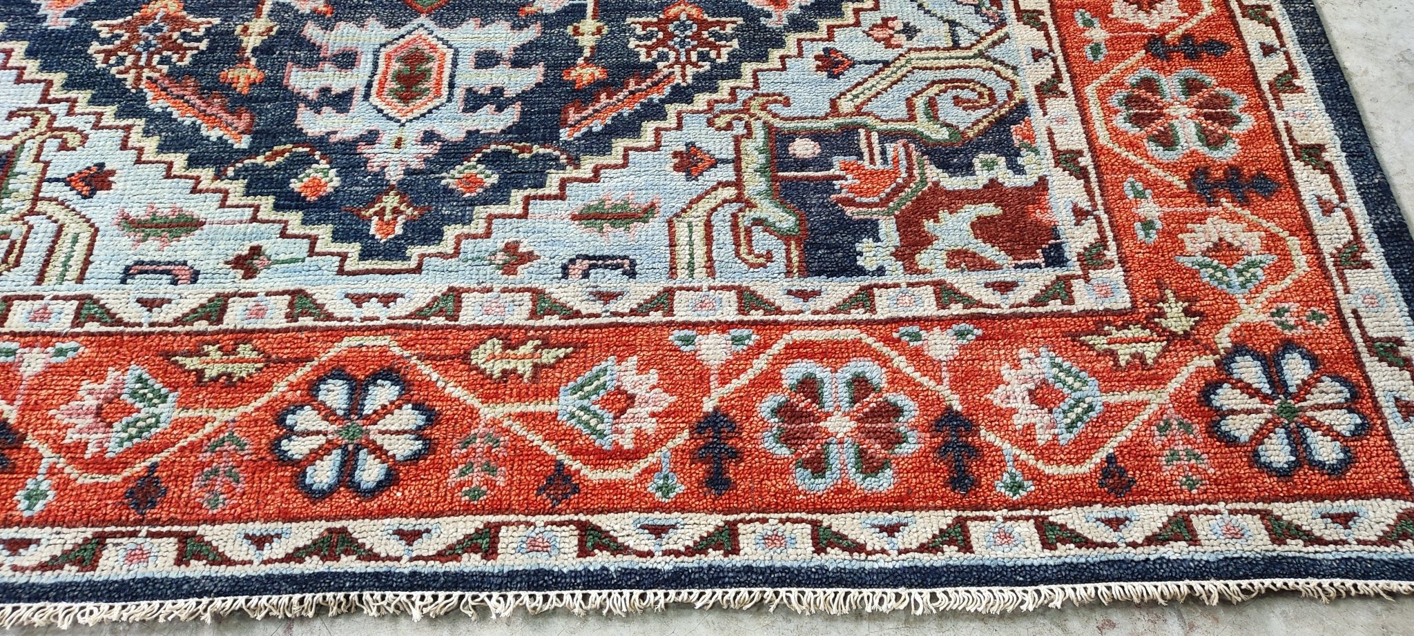 Sally Rand 8x10 Hand Knotted Blue & Rust Serapi | Banana Manor Rug Factory Outlet