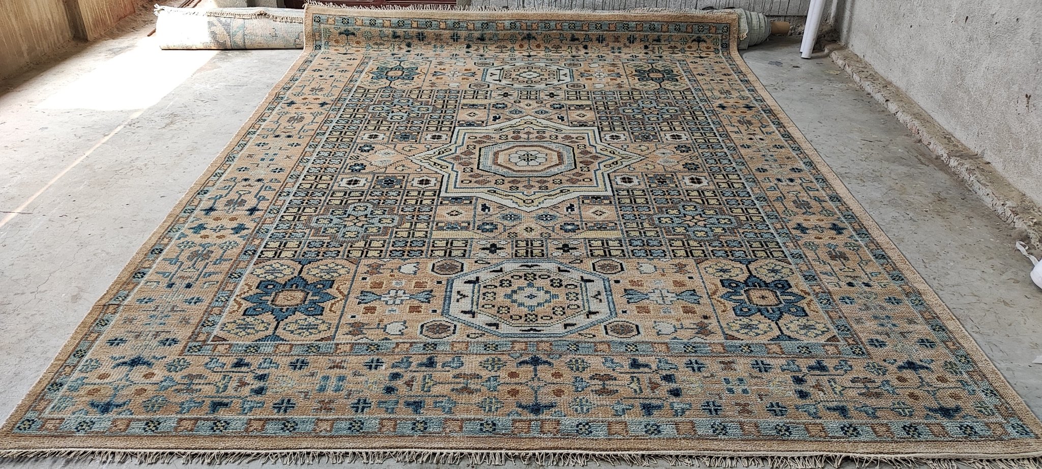 Samsaya 9x12 Light Rust and Light Blue Hand-Knotted Mamluk Rug | Banana Manor Rug Company