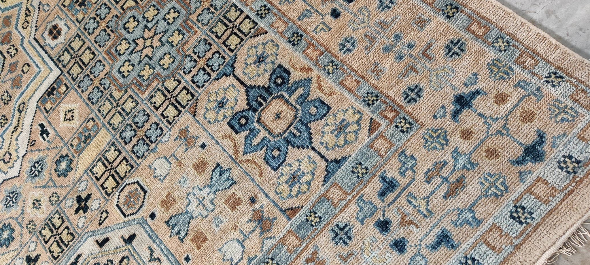 Samsaya 9x12 Light Rust and Light Blue Hand-Knotted Mamluk Rug | Banana Manor Rug Company