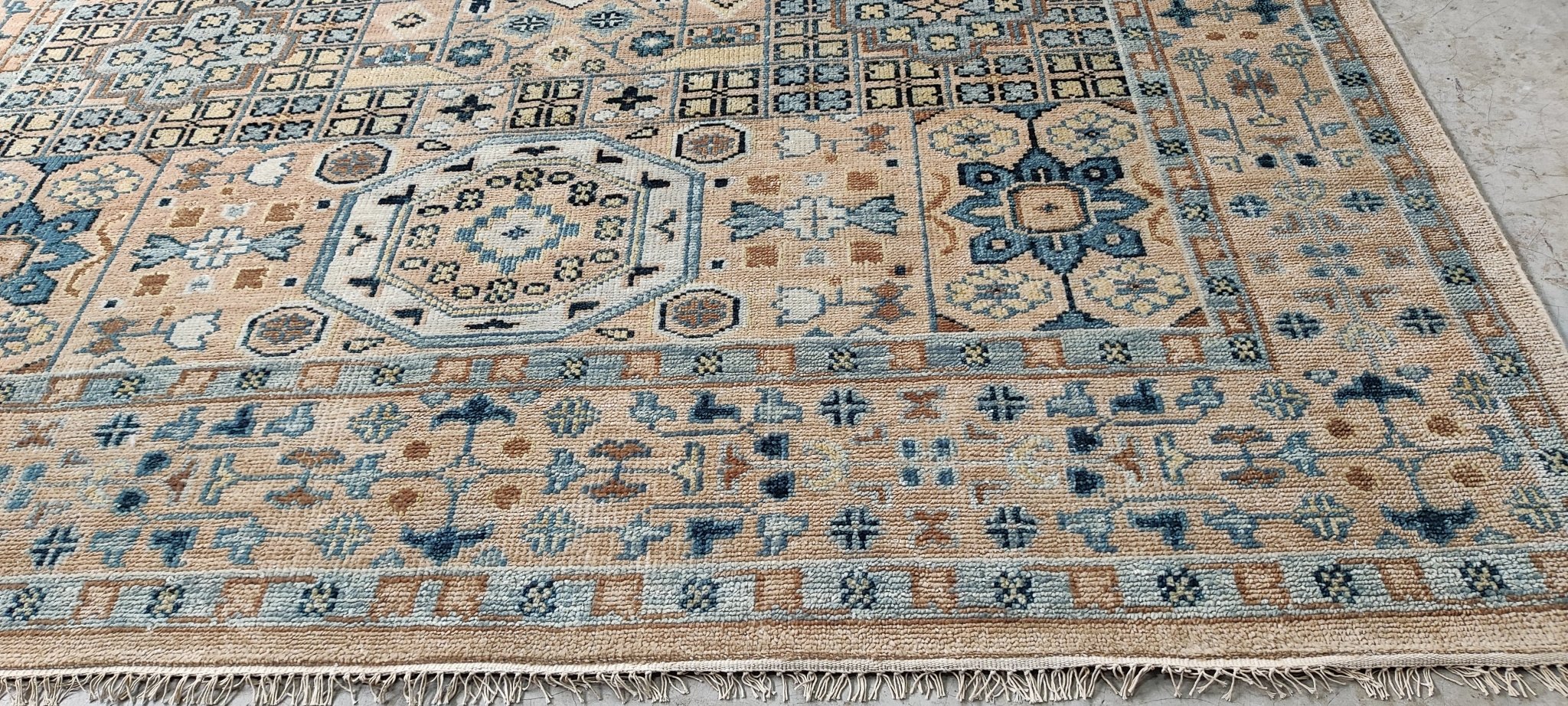 Samsaya 9x12 Light Rust and Light Blue Hand-Knotted Mamluk Rug | Banana Manor Rug Company