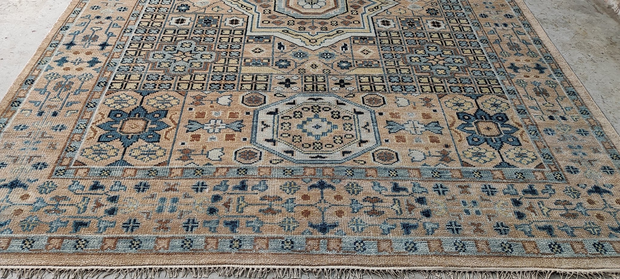 Samsaya 9x12 Light Rust and Light Blue Hand-Knotted Mamluk Rug | Banana Manor Rug Company