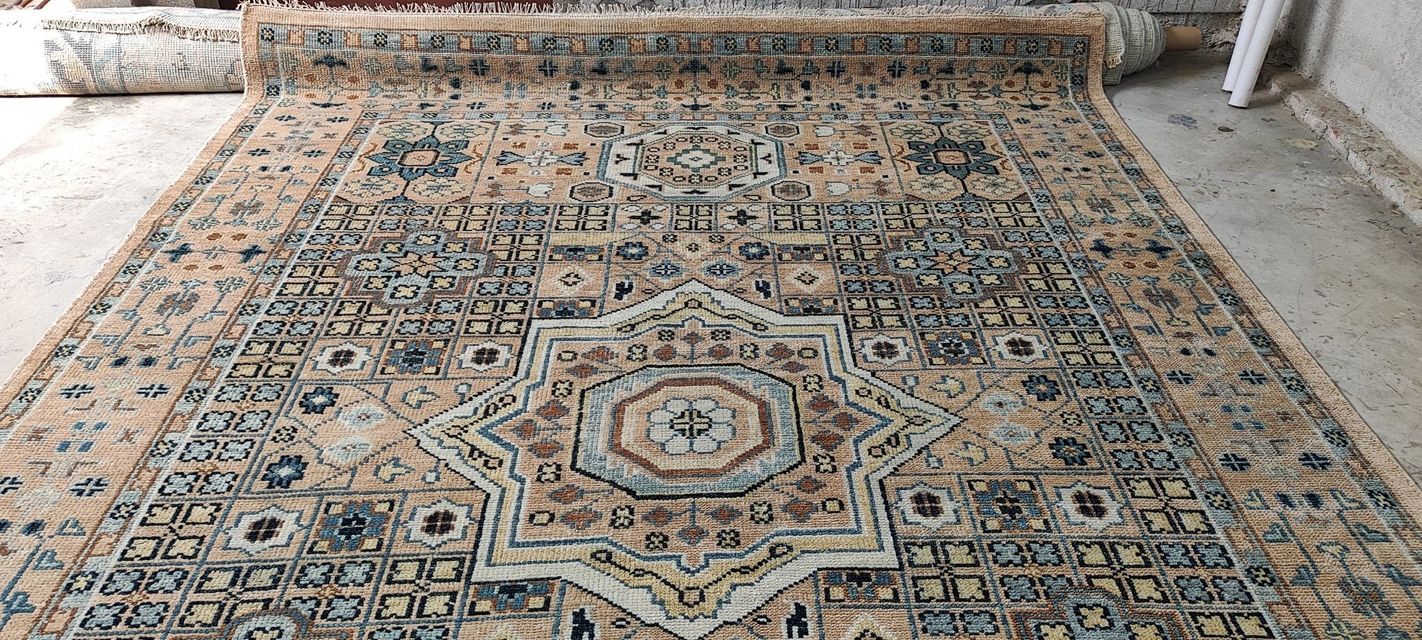 Samsaya 9x12 Light Rust and Light Blue Hand-Knotted Mamluk Rug | Banana Manor Rug Company