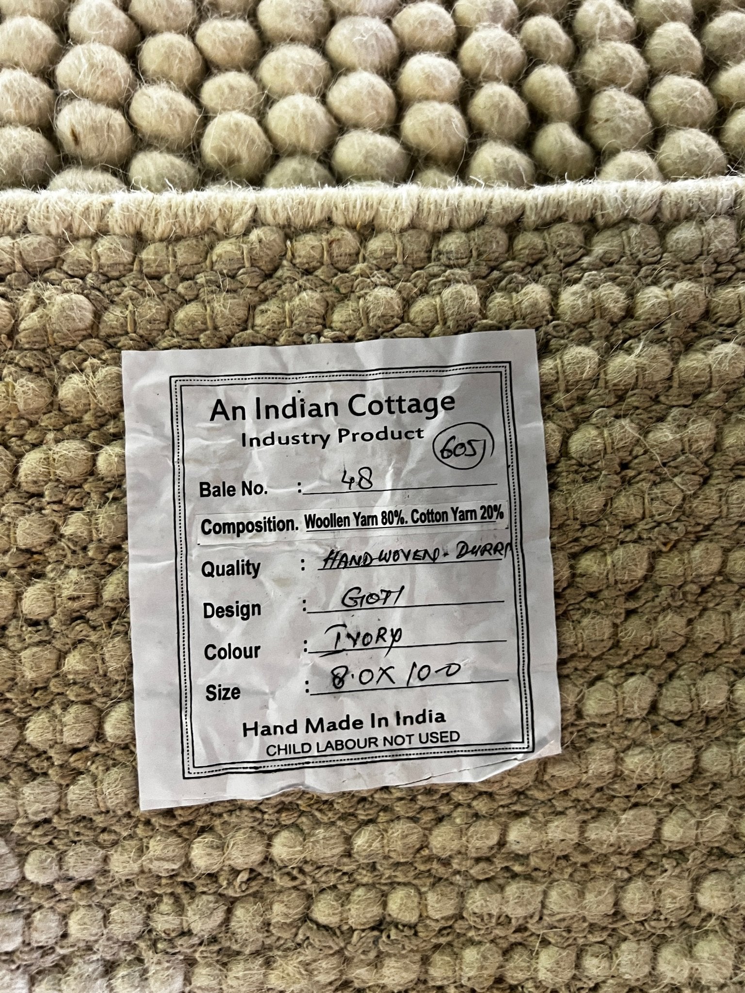 Samuel Foote Handwoven Wool Durrie Ivory Loop Ball (various sizes) | Banana Manor Rug Factory Outlet