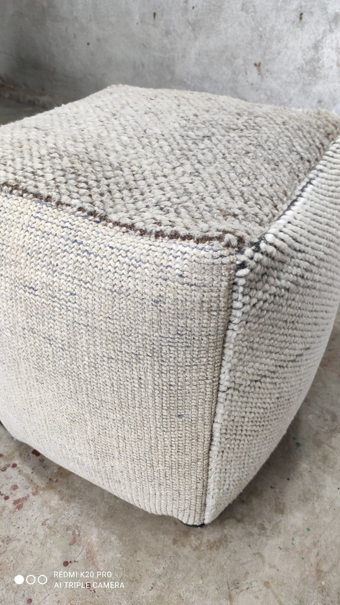 Samuel Gray and Tan Pouffe | Banana Manor Rug Company