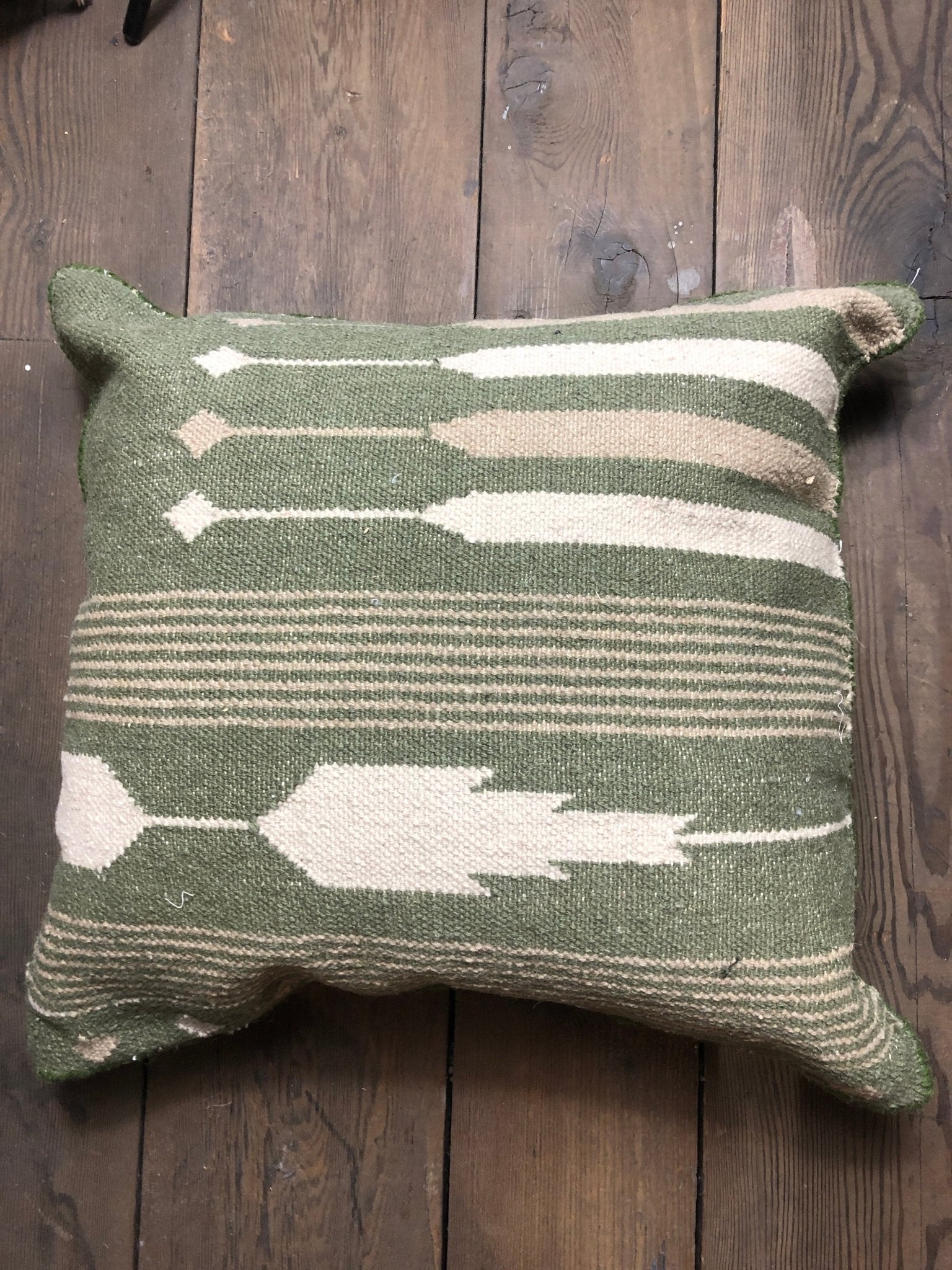 Samuel "Screech" Powers Green and Grey Handwoven Pillow | Banana Manor Rug Company