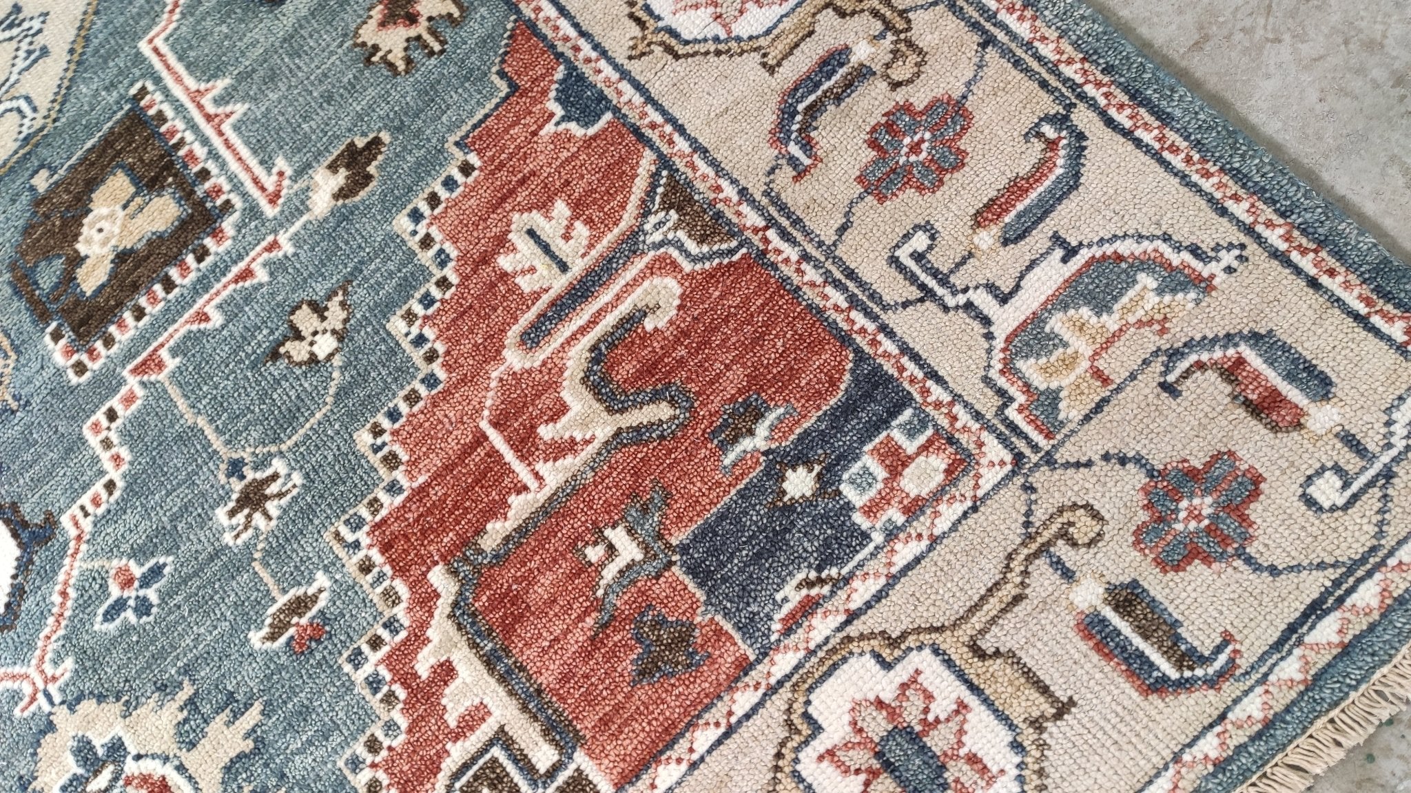 Sand Van Roy 8x10 Light Blue and Beige Hand-Knotted Serapi Rug | Banana Manor Rug Company