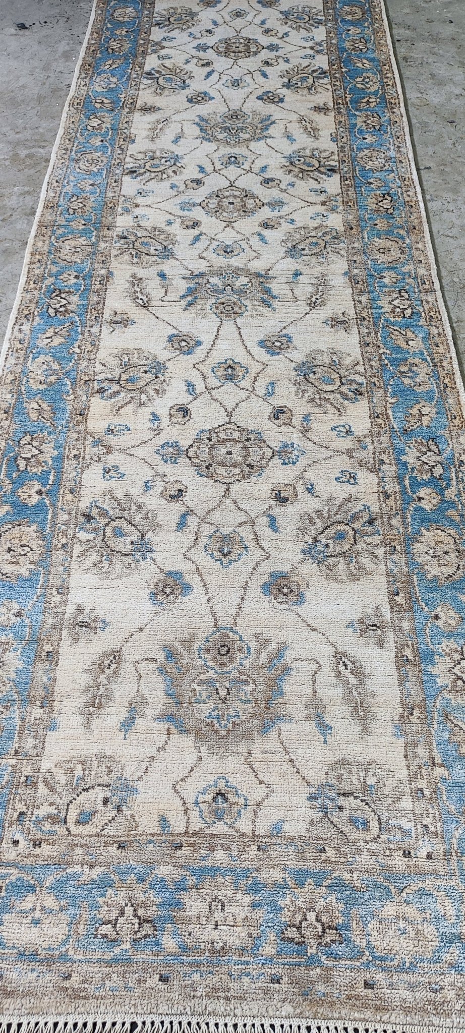 Sandy West 2.9x9.9 Hand-Knotted Aqua & Silver Oushak | Banana Manor Rug Factory Outlet