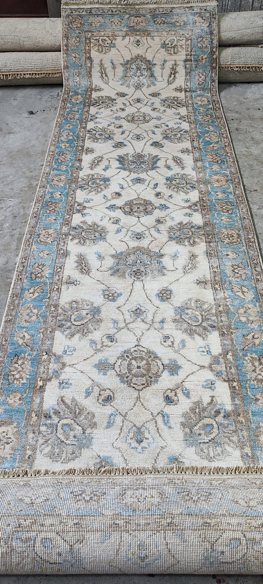 Sandy West 2.9x9.9 Hand-Knotted Aqua & Silver Oushak | Banana Manor Rug Factory Outlet