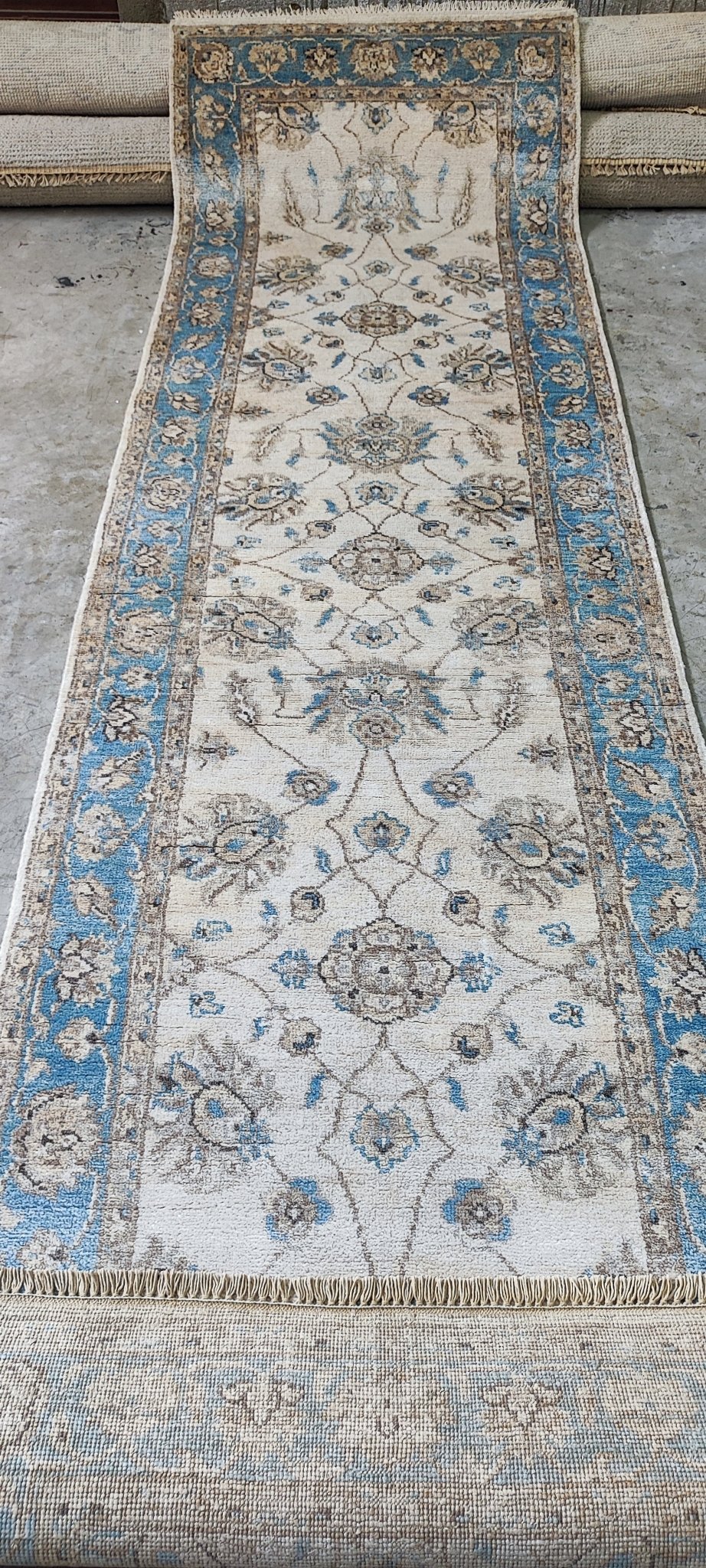 Sandy West 2.9x9.9 Hand-Knotted Aqua & Silver Oushak | Banana Manor Rug Factory Outlet