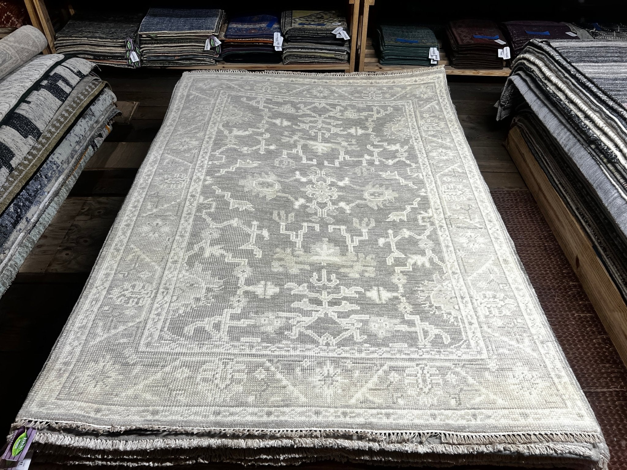 Sara Jean 5x7 Hand-Knotted Silver & Grey Turkish Oushak | Banana Manor Rug Factory Outlet