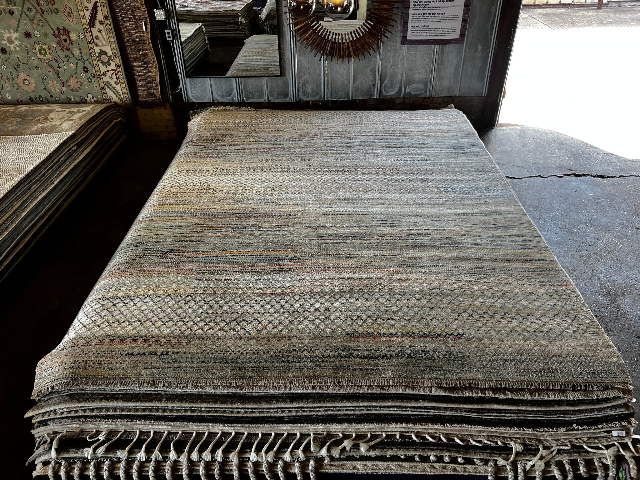 Sarah 9.3x12 Hand-Knotted Grass Style Multi-Color Silver Grey | Banana Manor Rug Factory Outlet