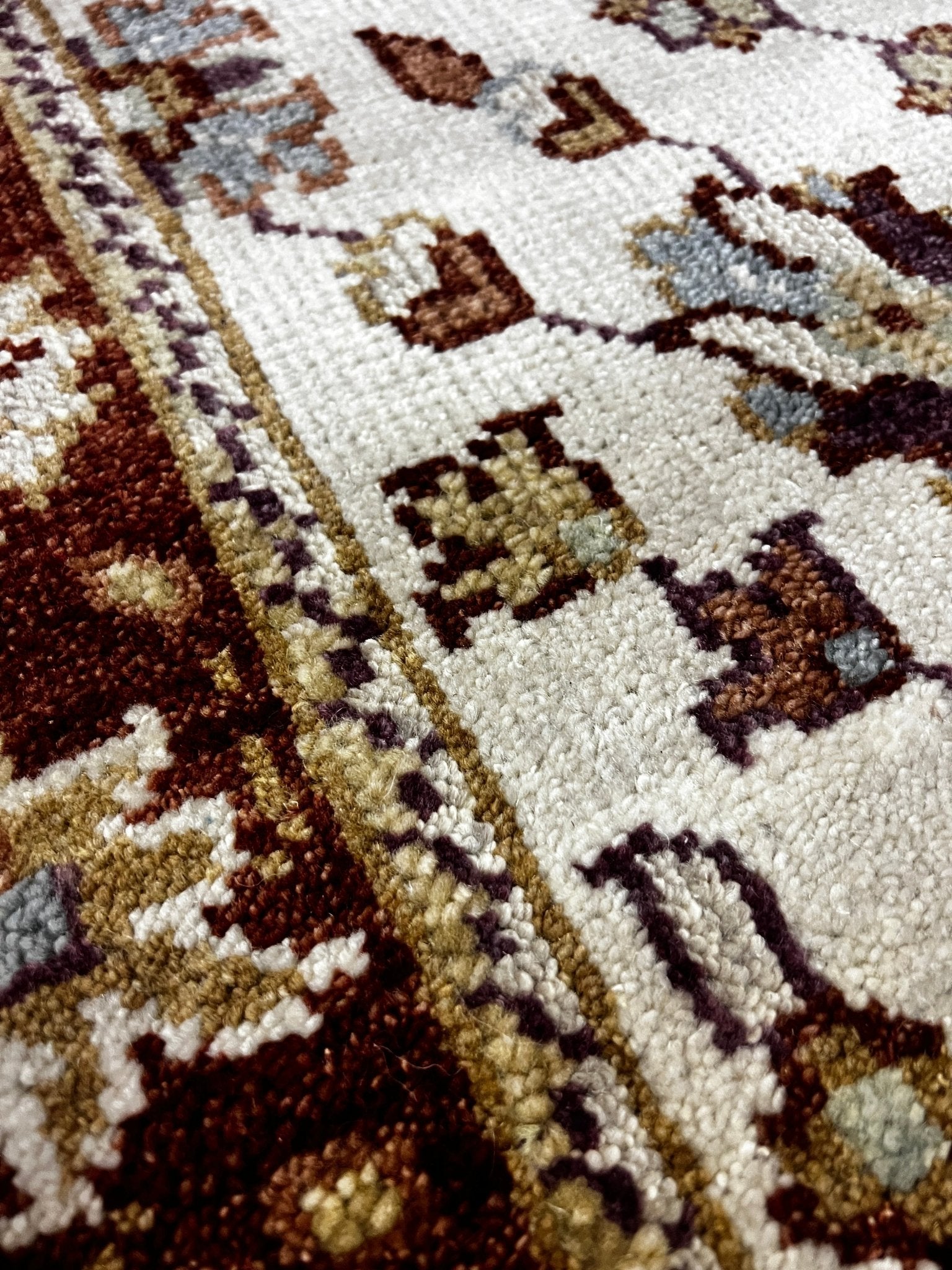 Sarah Kuchar Ivory and Rust Hand-Knotted Oushak Rug 4x5.9 | Banana Manor Rug Company