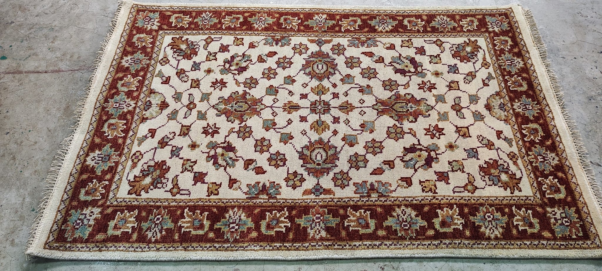 Sarah Kuchar Ivory and Rust Hand-Knotted Oushak Rug 4x5.9 | Banana Manor Rug Company