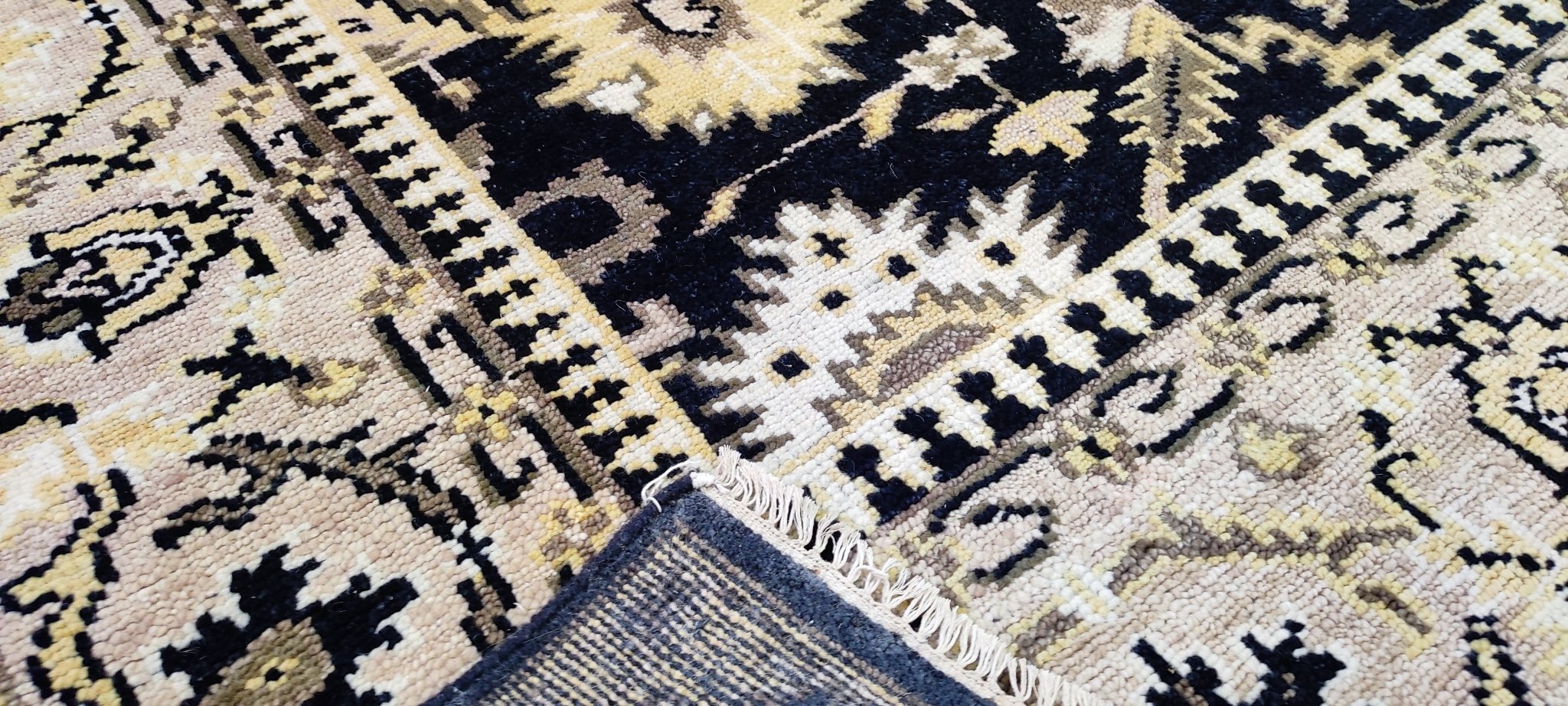 Sarah Snook Hand-Knotted Oushak Rug Black and Beige 8.3x9.9 | Banana Manor Rug Company